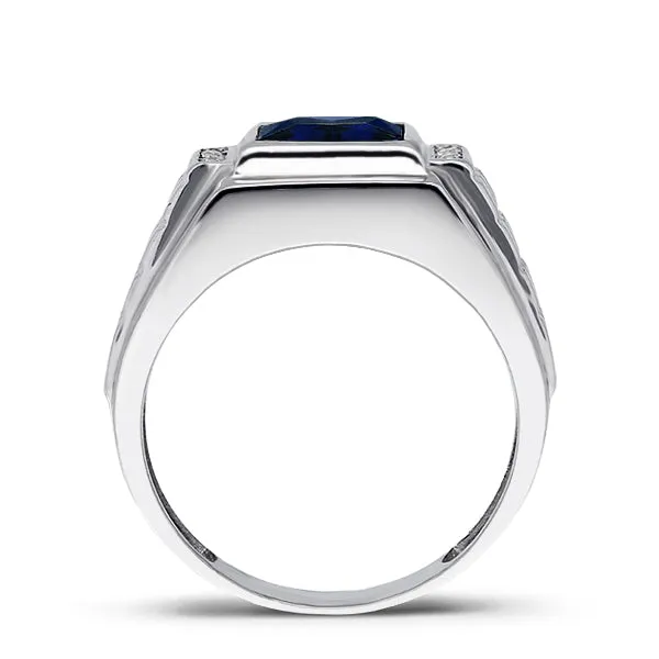 Mens Solid 14K White Gold Sapphire Ring 0.08ct Natural Diamonds Ring for Man