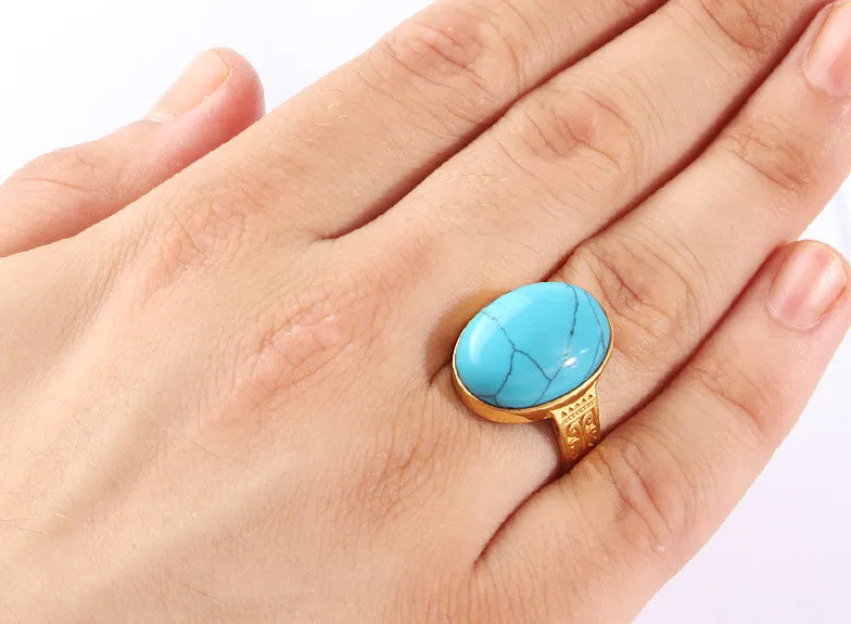 Men's Vintage Ring Blue Turquoise in 10k Yellow Gold