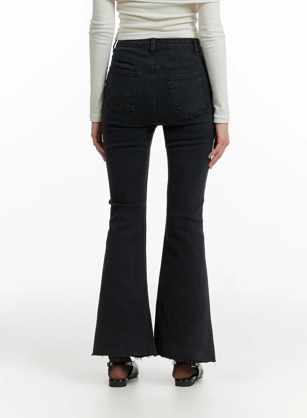 Mid Waist Button Flared Jeans IF402