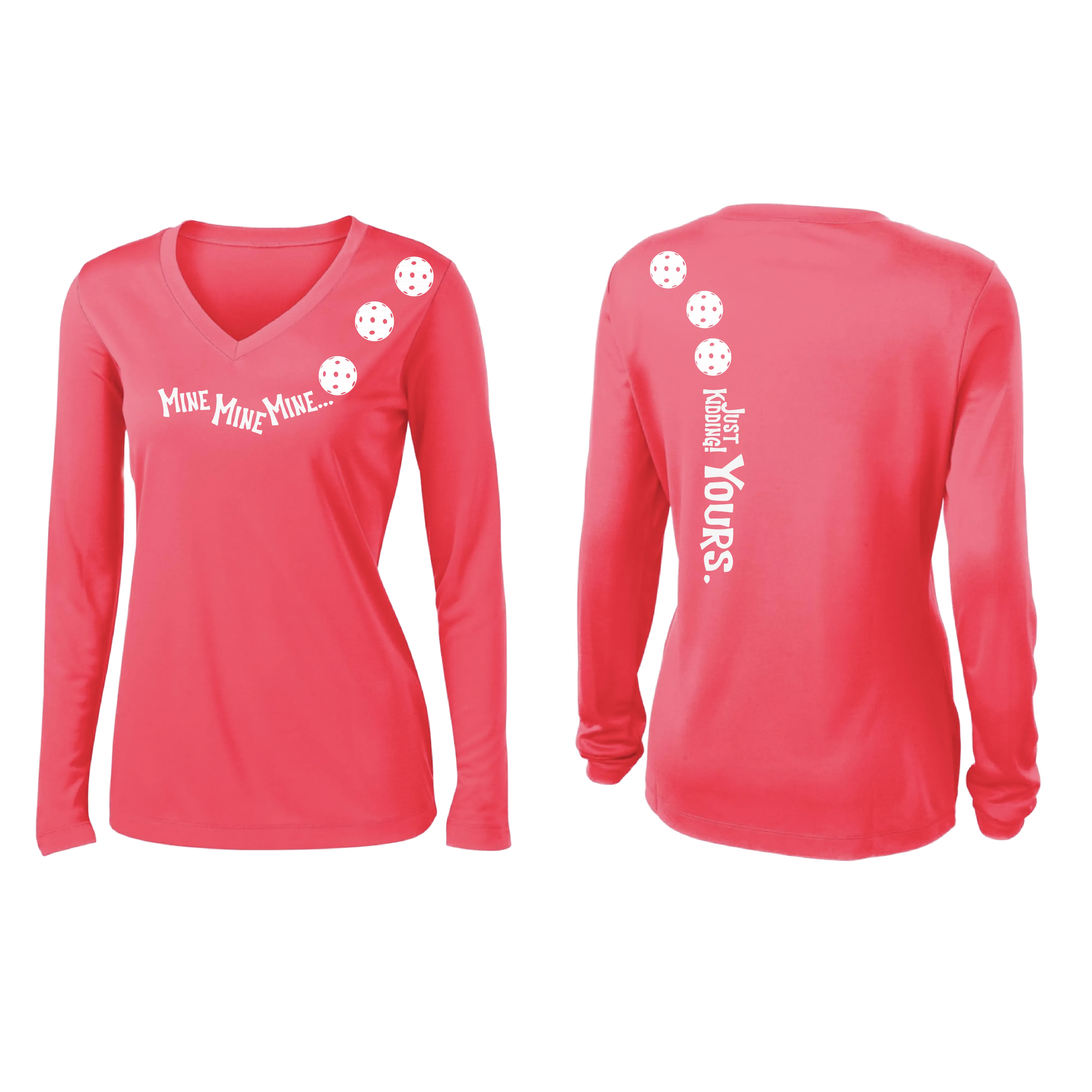 Mine JK Yours (Pickleball colors Patriotic Stars White Purple)| Women's Long Sleeve V-Neck Pickleball Shirts | 100% Polyester