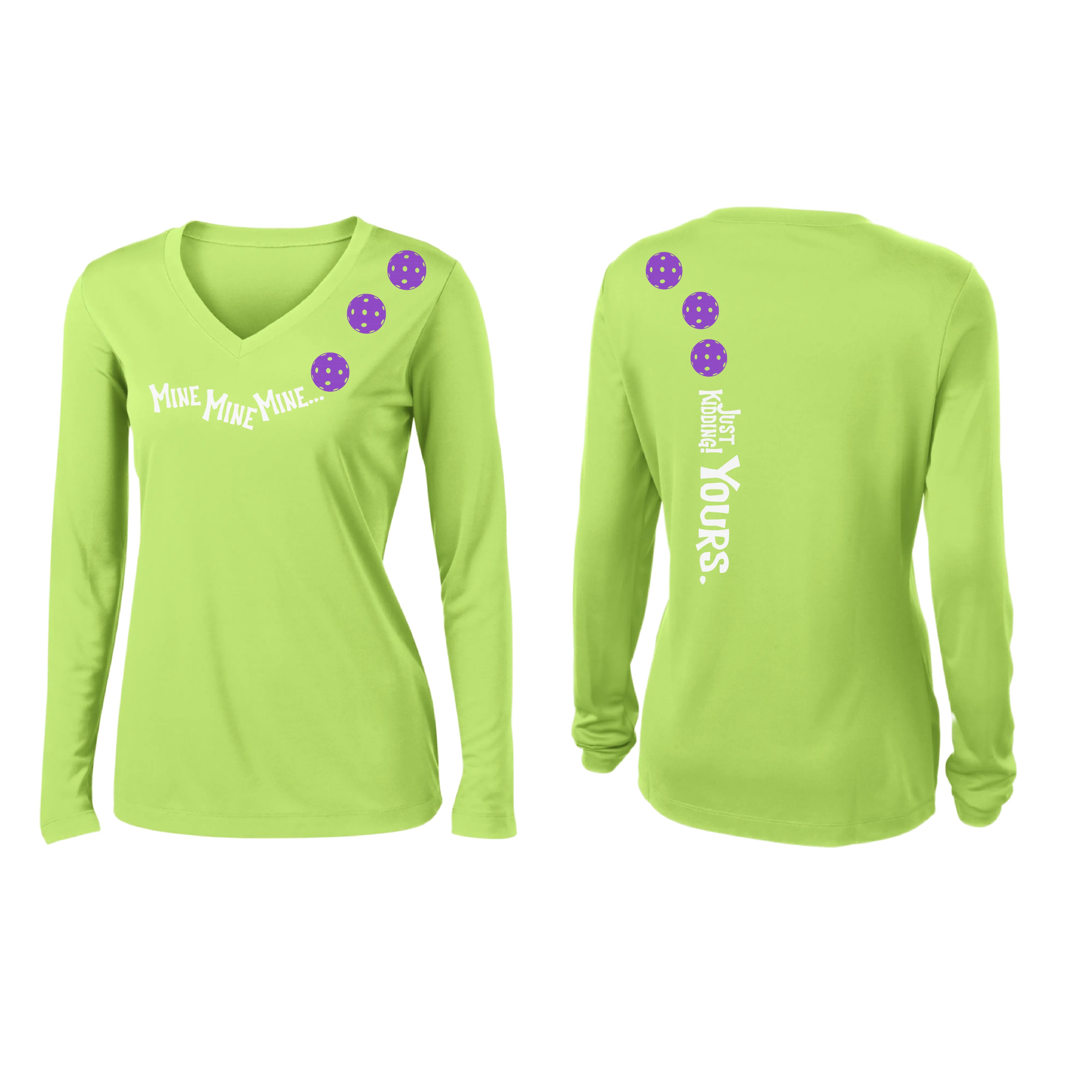 Mine JK Yours (Pickleball colors Patriotic Stars White Purple)| Women's Long Sleeve V-Neck Pickleball Shirts | 100% Polyester