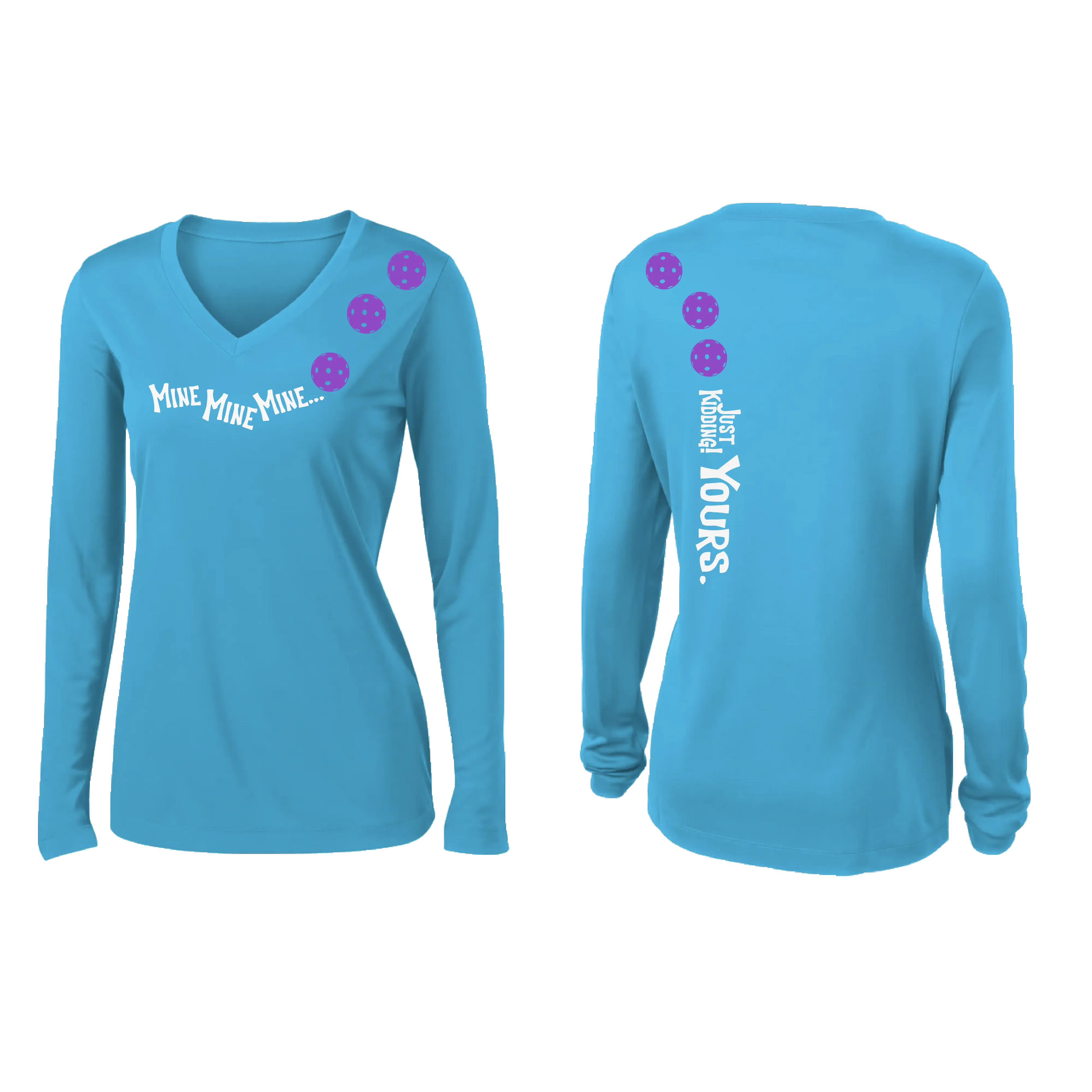 Mine JK Yours (Pickleball colors Patriotic Stars White Purple)| Women's Long Sleeve V-Neck Pickleball Shirts | 100% Polyester