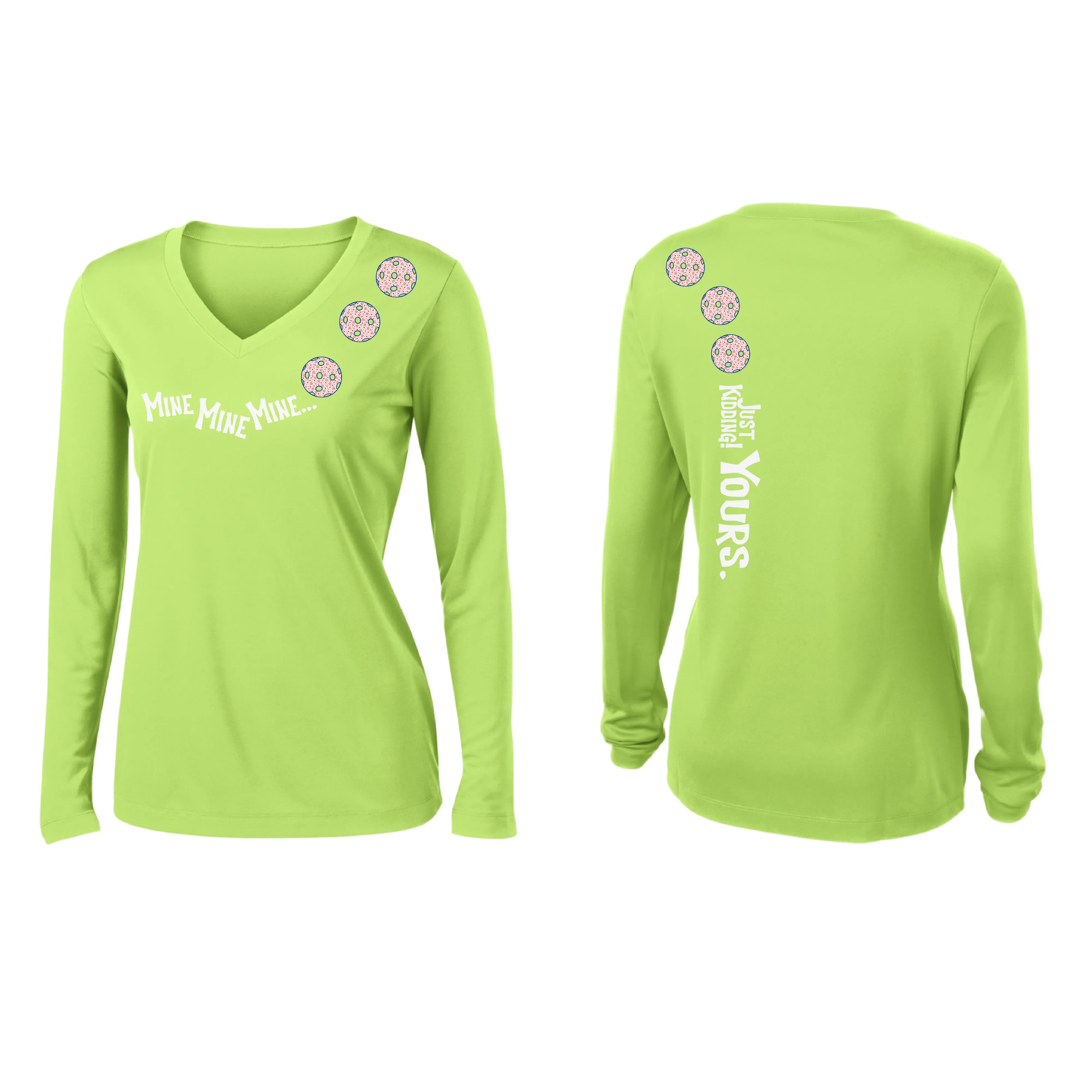 Mine JK Yours (Pickleball colors Patriotic Stars White Purple)| Women's Long Sleeve V-Neck Pickleball Shirts | 100% Polyester