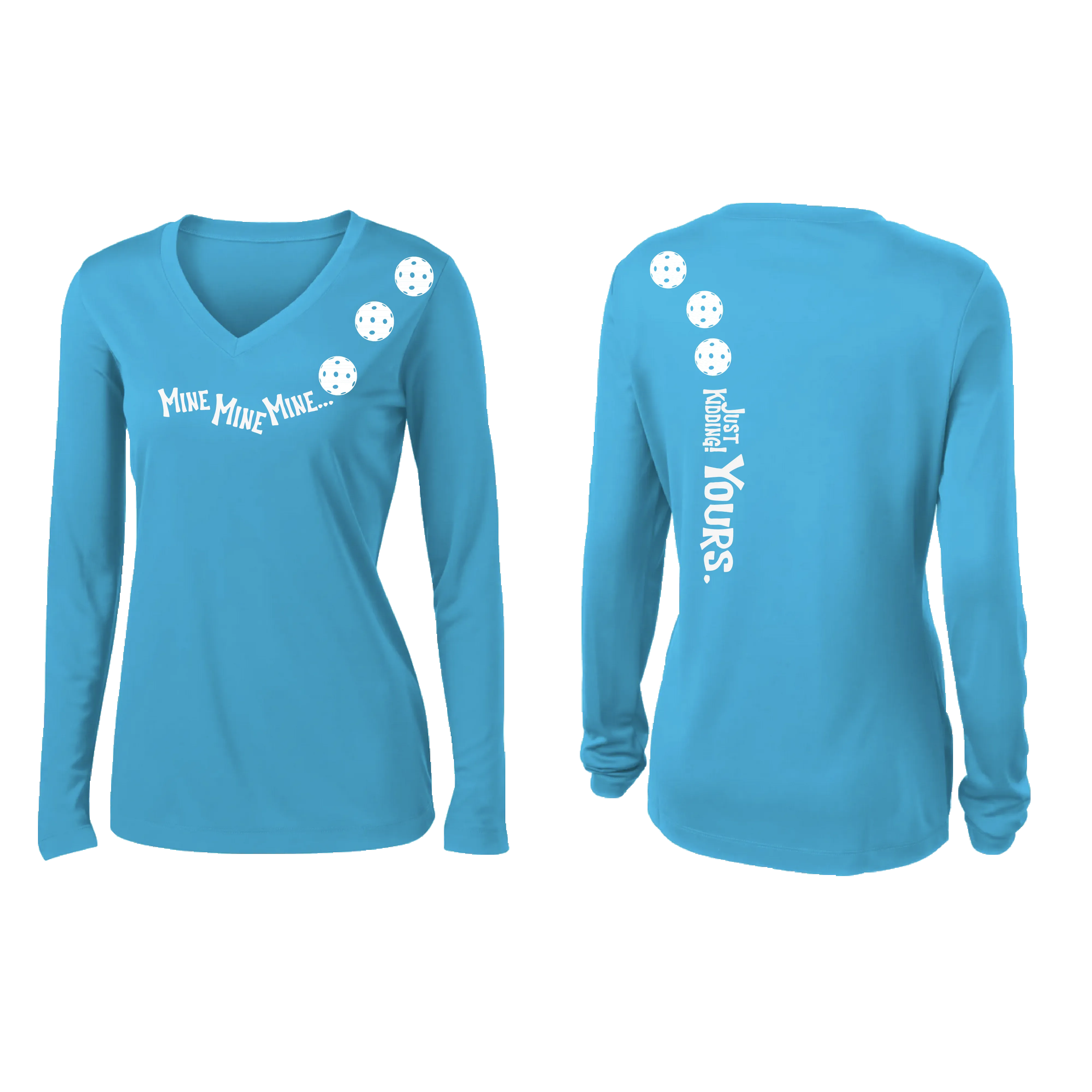 Mine JK Yours (Pickleball colors Patriotic Stars White Purple)| Women's Long Sleeve V-Neck Pickleball Shirts | 100% Polyester