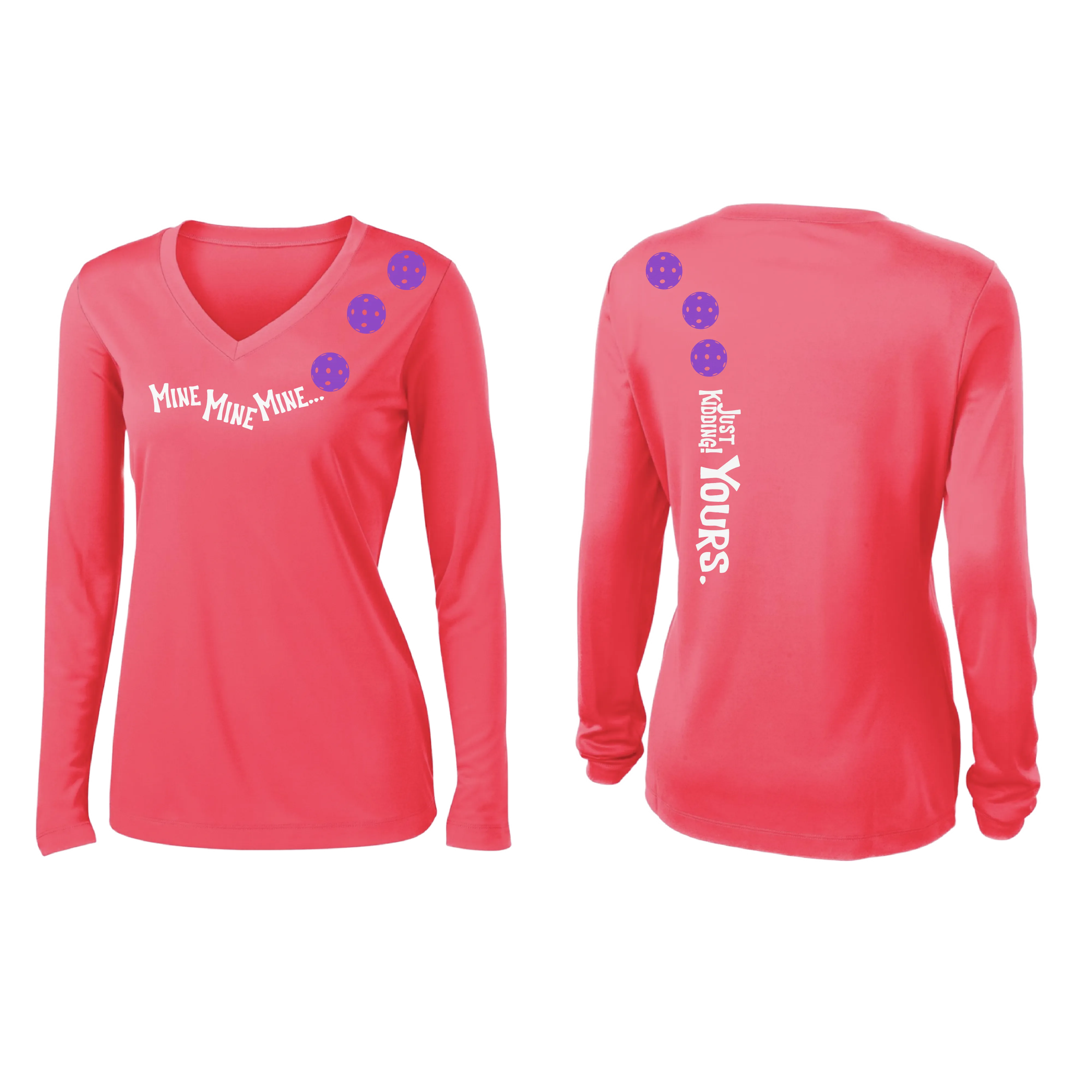 Mine JK Yours (Pickleball colors Patriotic Stars White Purple)| Women's Long Sleeve V-Neck Pickleball Shirts | 100% Polyester