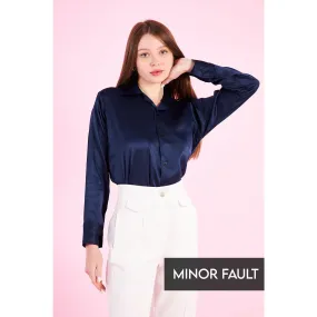 (Minor Fault) Navy Cuban Collar Satin Shirt