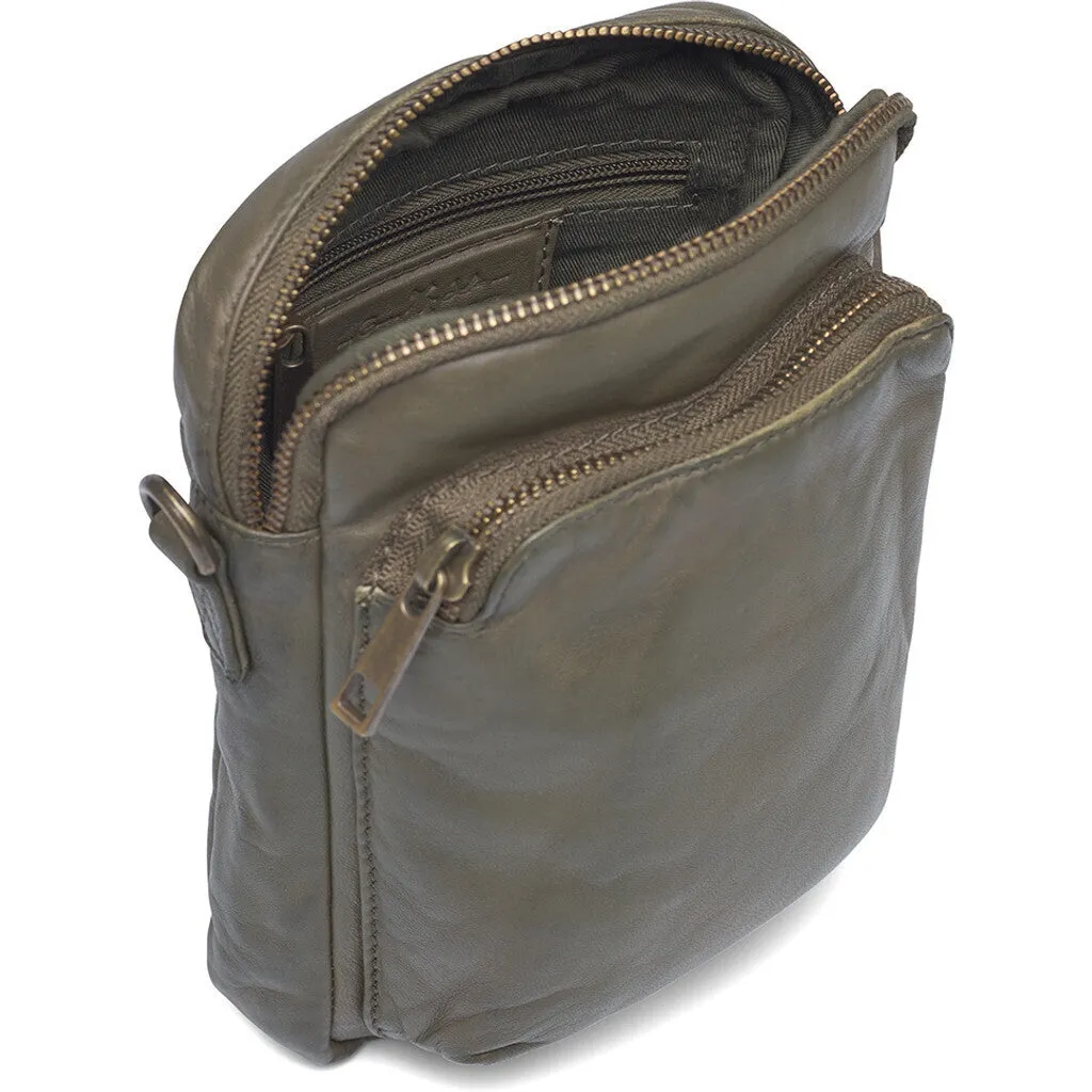 Mobile bag in delicious leather quality / 15818 - Army Green