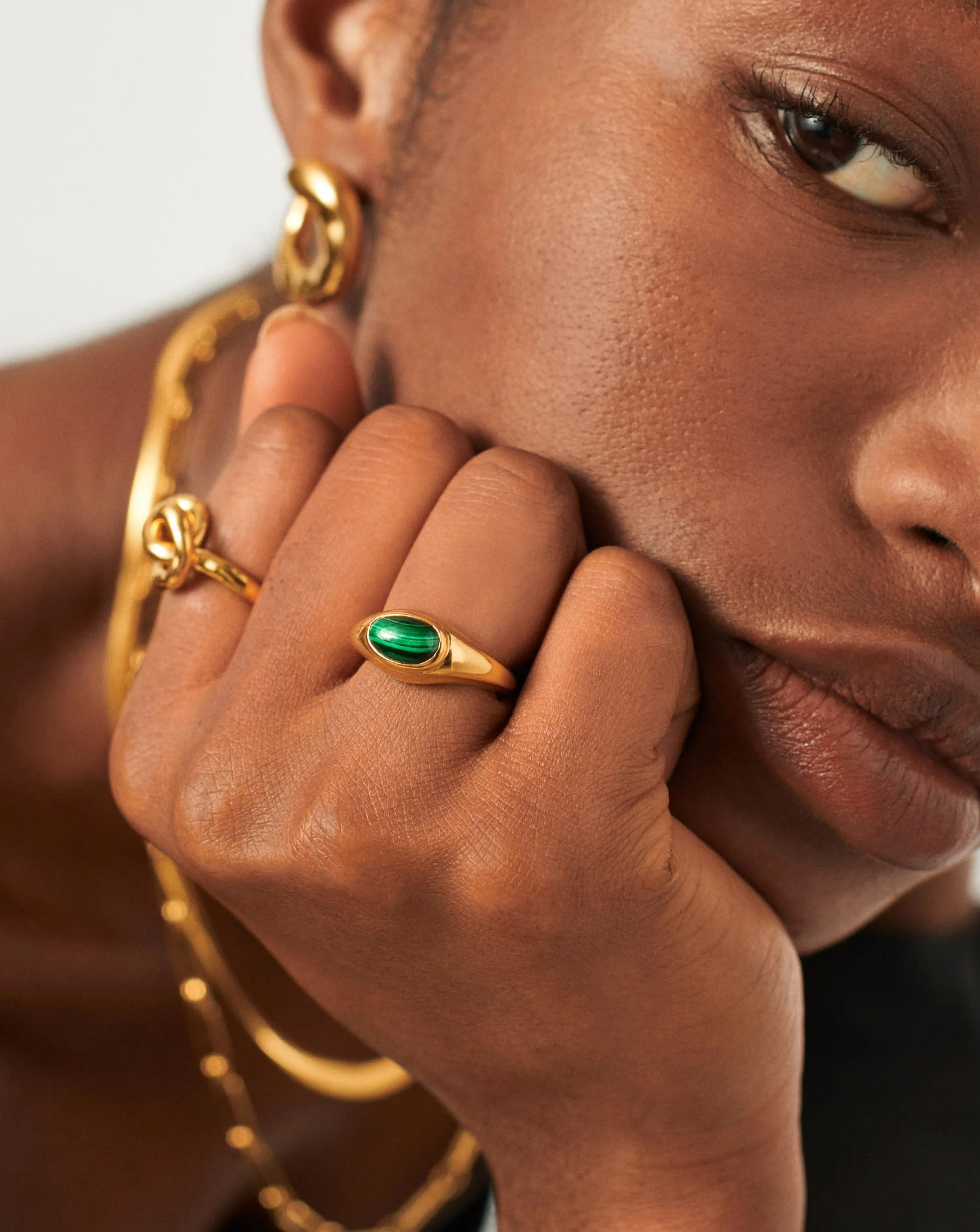 Molten Gemstone Ring | 18ct Gold Plated Vermeil/Malachite