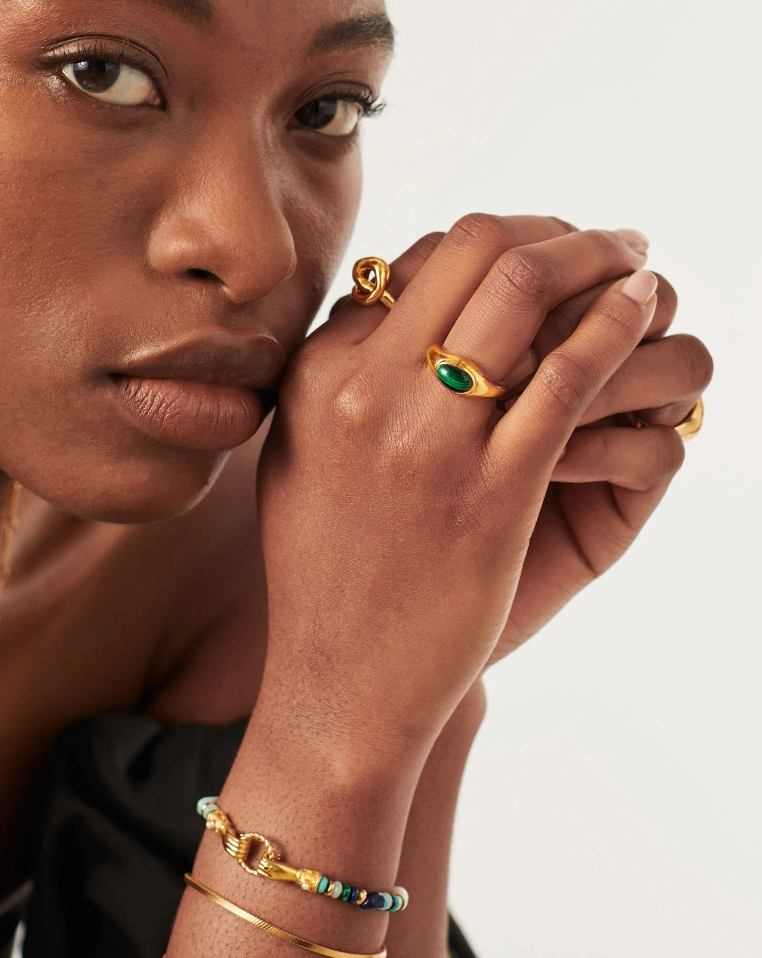 Molten Gemstone Ring | 18ct Gold Plated Vermeil/Malachite