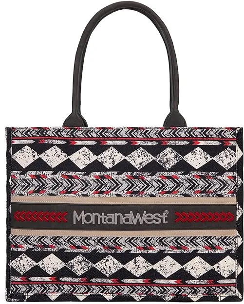 MW01G-8119  Montana West Boho  Ethnic Print Concealed Carry Wide Tote Black