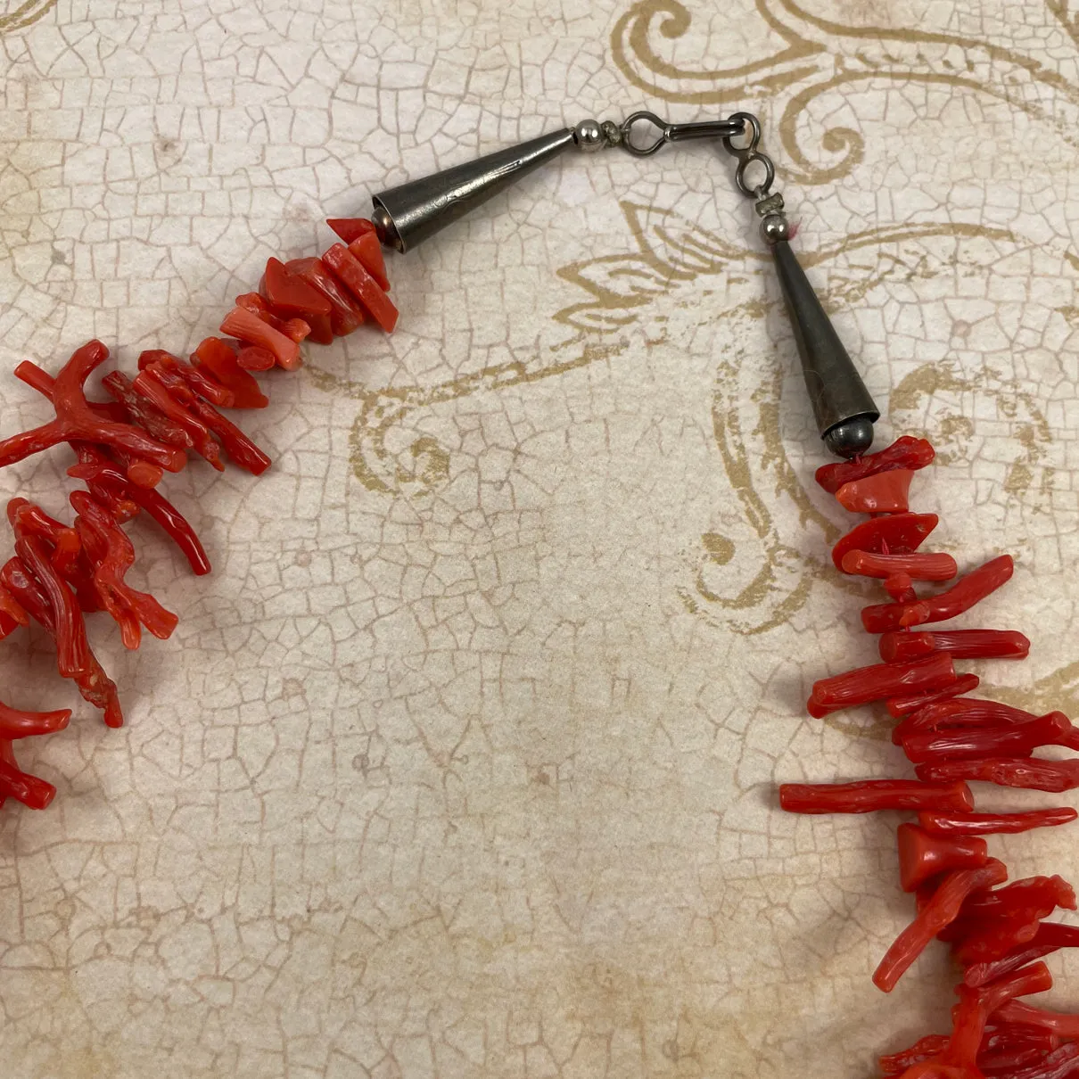 Native American Red Coral Sterling Silver Necklace