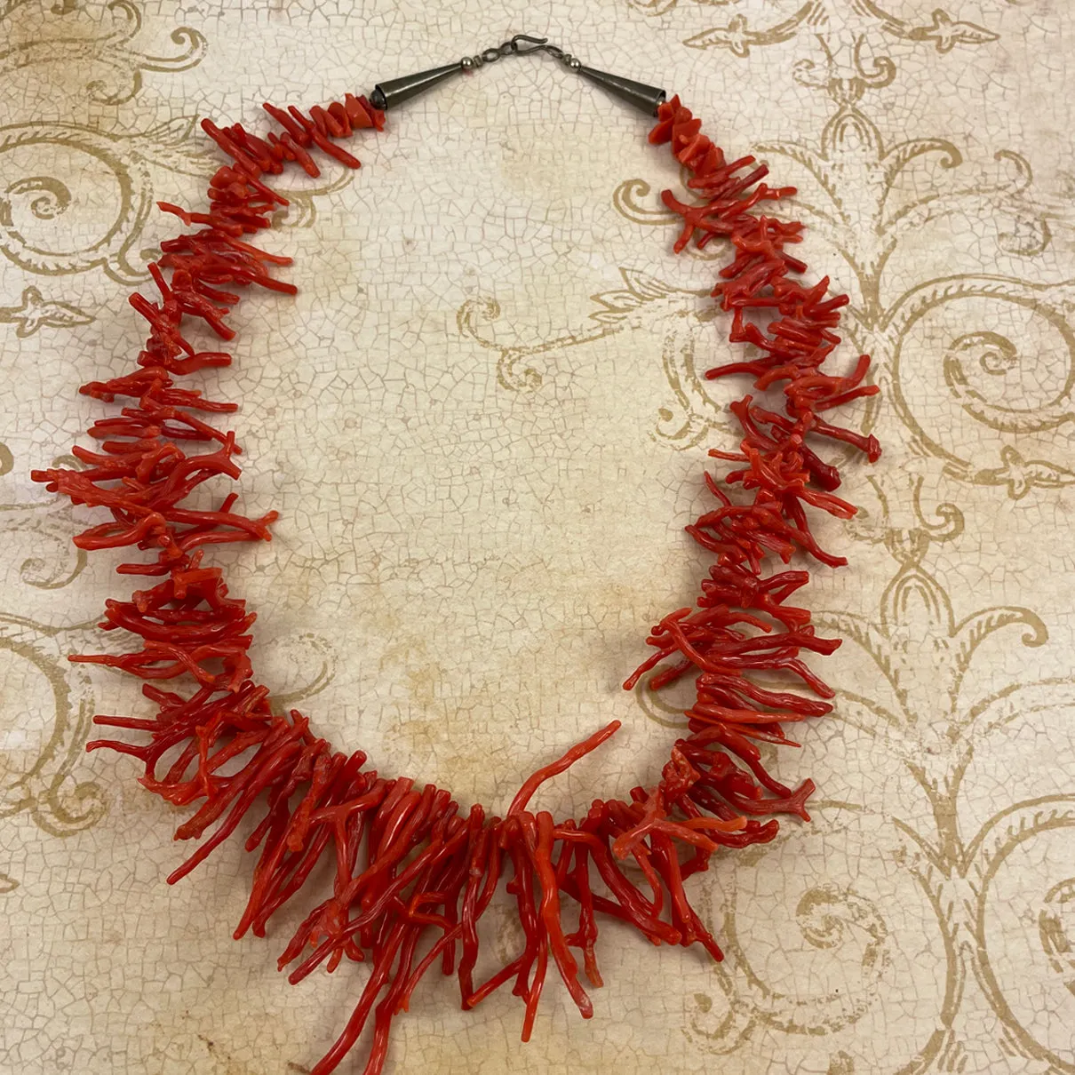 Native American Red Coral Sterling Silver Necklace