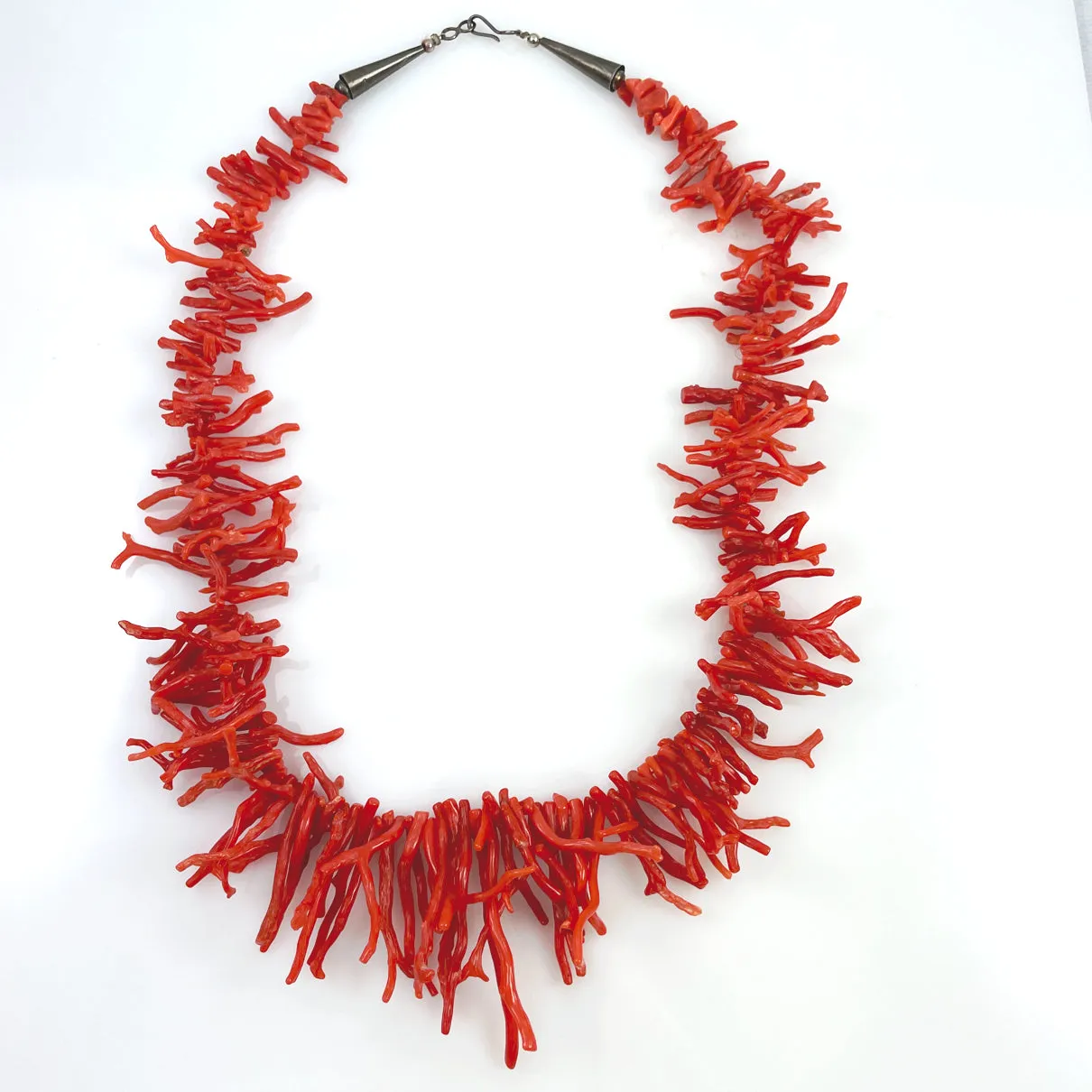 Native American Red Coral Sterling Silver Necklace