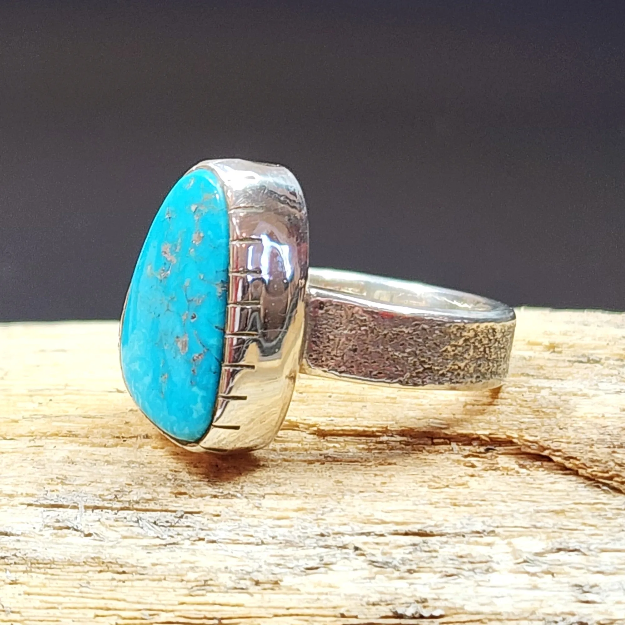 Natural Red Vein Kingman Turquoise Ring - 6.5 Adjustable