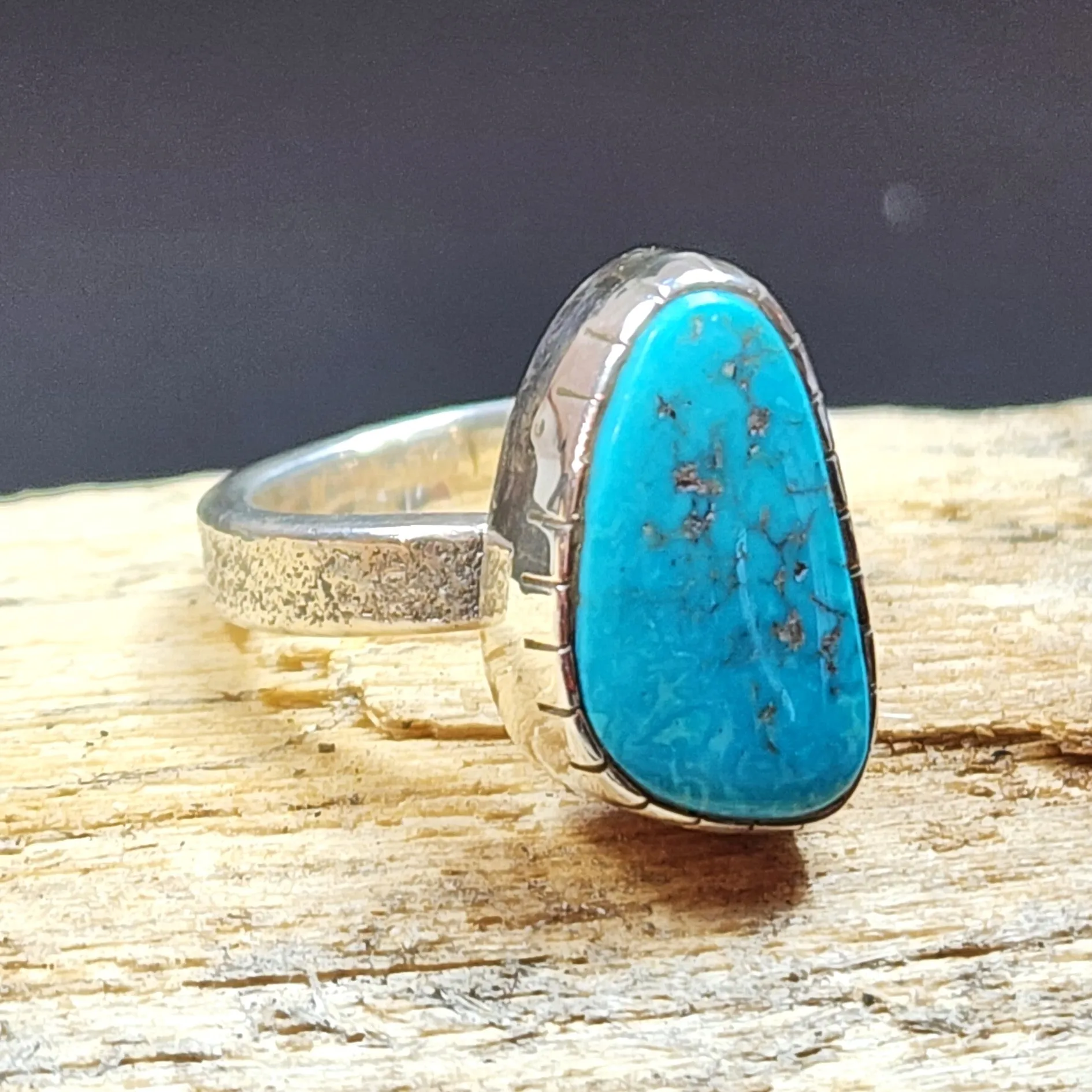 Natural Red Vein Kingman Turquoise Ring - 6.5 Adjustable