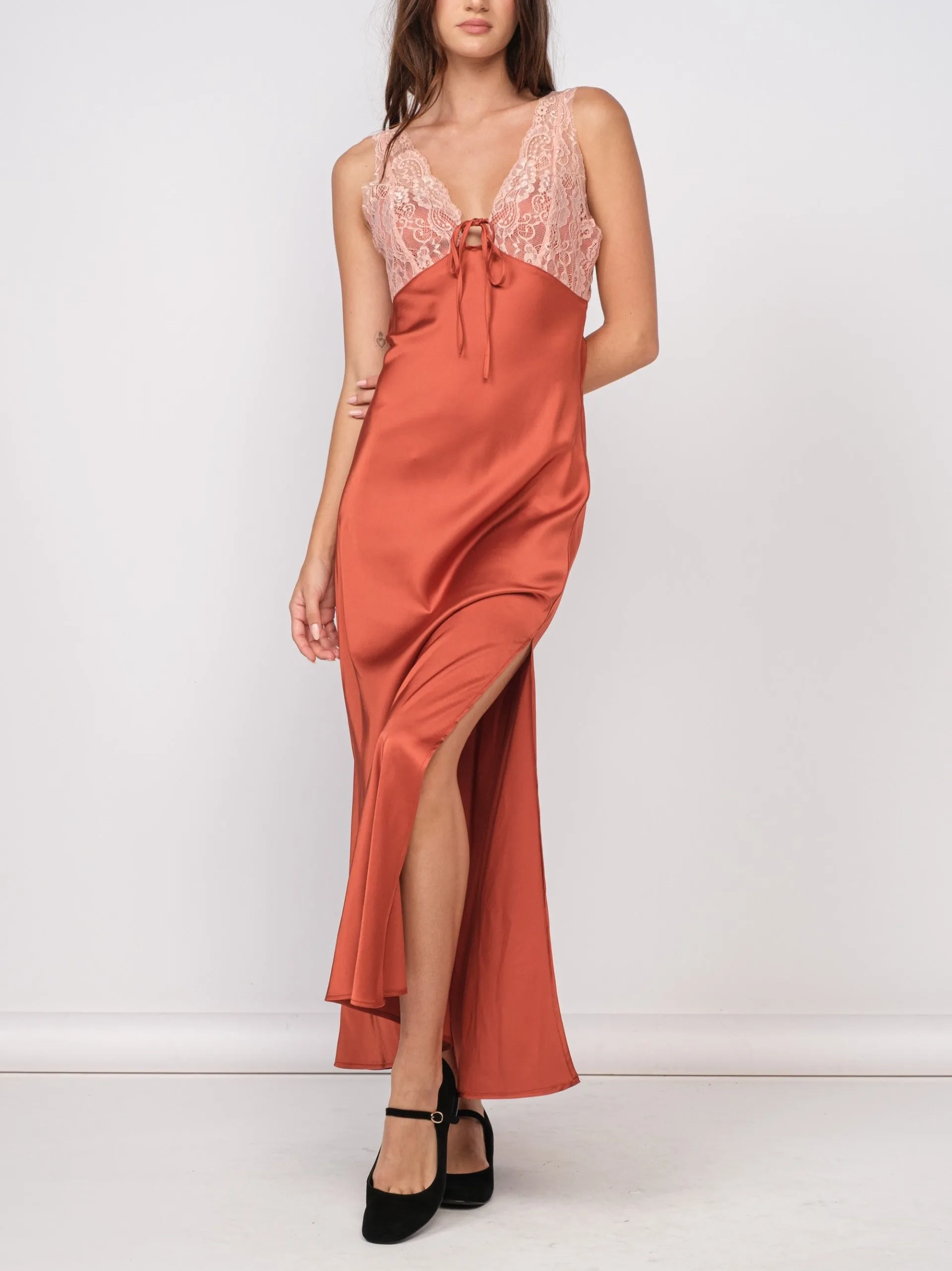 Naya Lace Satin Midi Dress