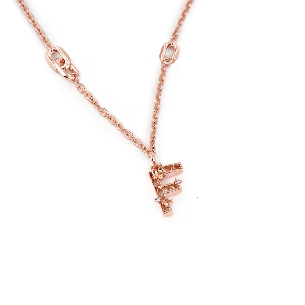 New Alphabet F Necklace [Champagne/White gems]