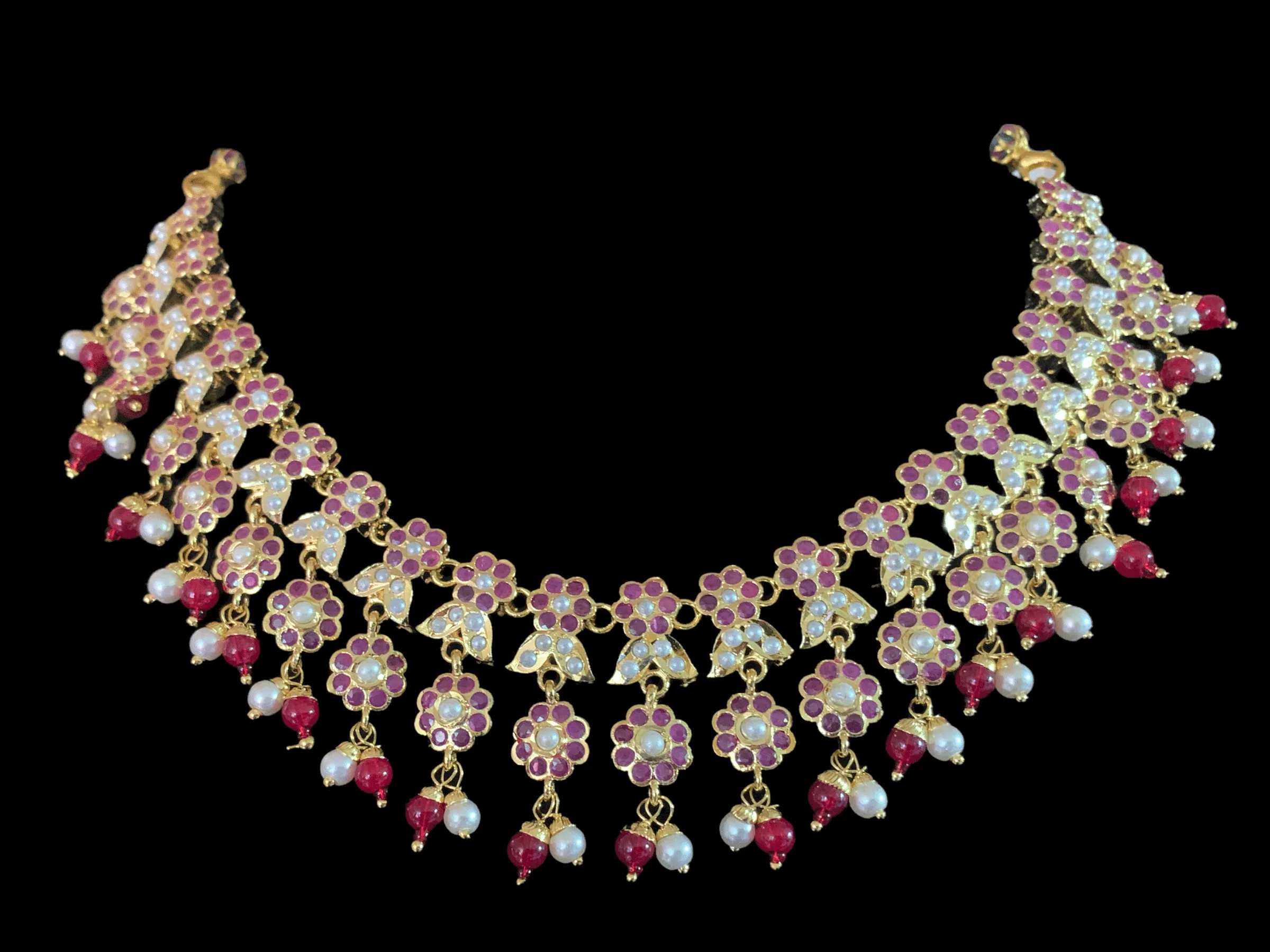 NS219 Neha jadau necklace set ( ruby  pearl ) - SHIPS IN 4 WEEKS