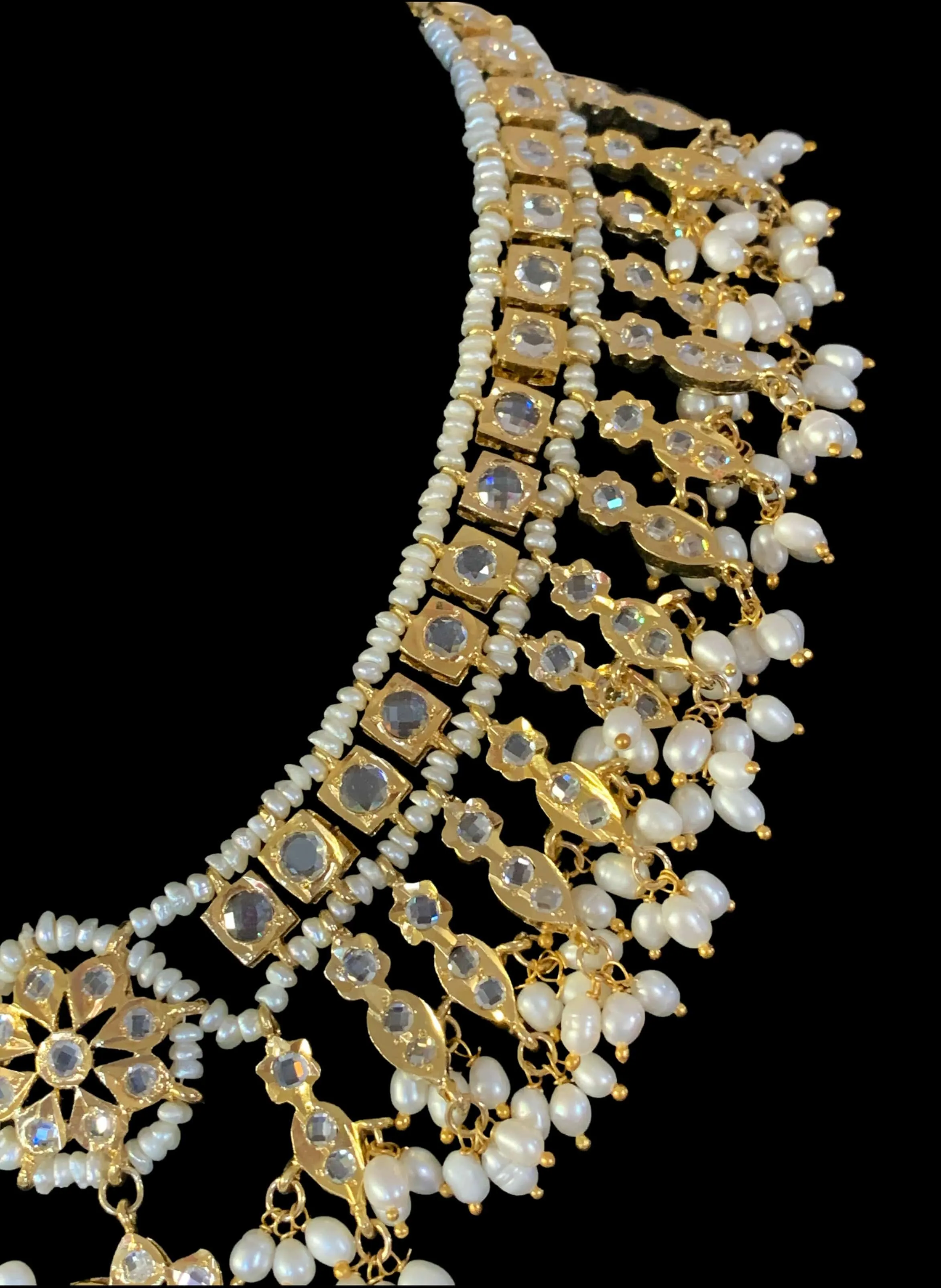 NS222 Kali hyderabadi necklace set in fresh water pearls (READY TO SHIP)     )