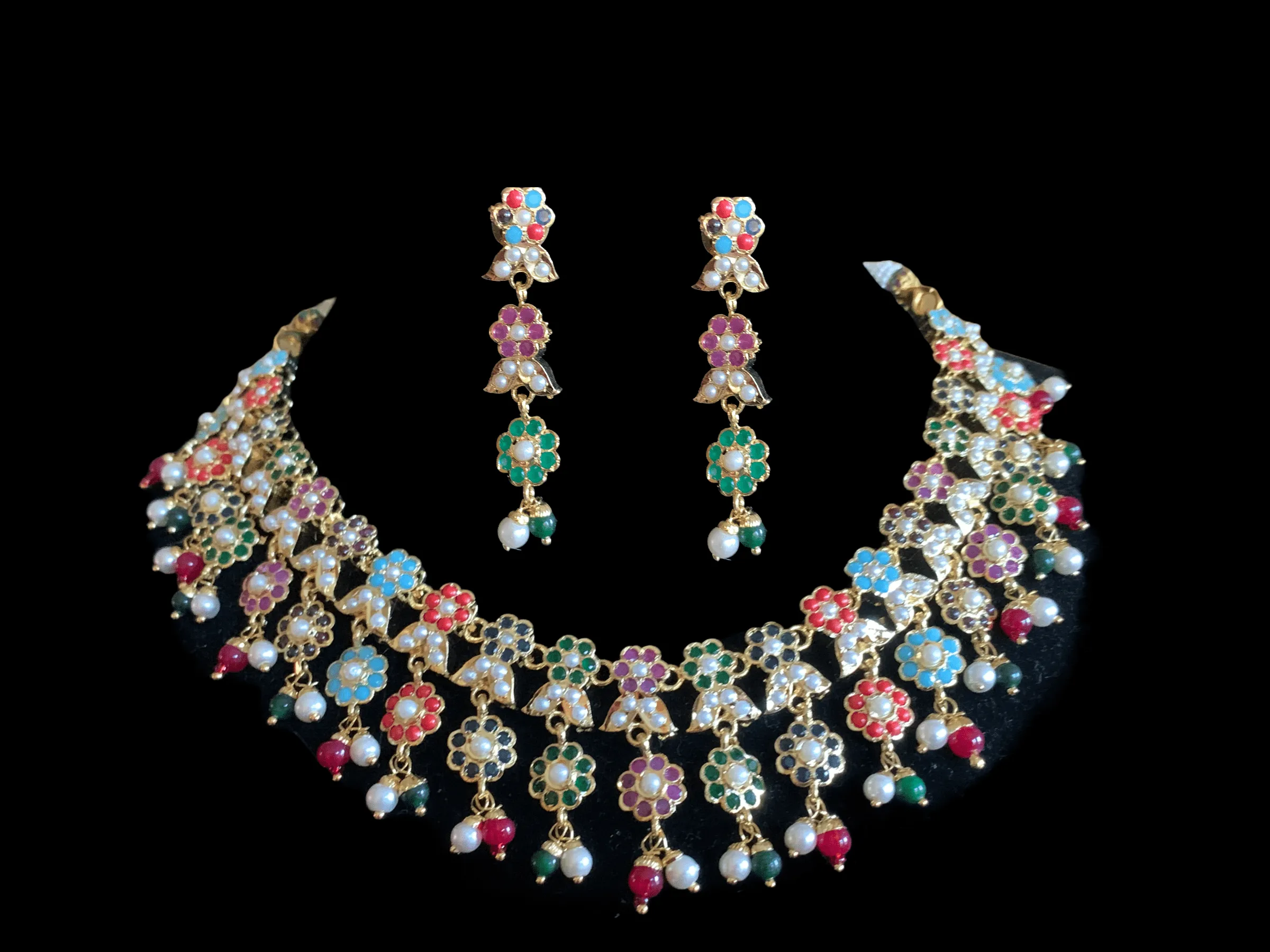 NS258 Neha jadau necklace set ( Navratan   pearl ) - SHIPS IN 4 WEEKS