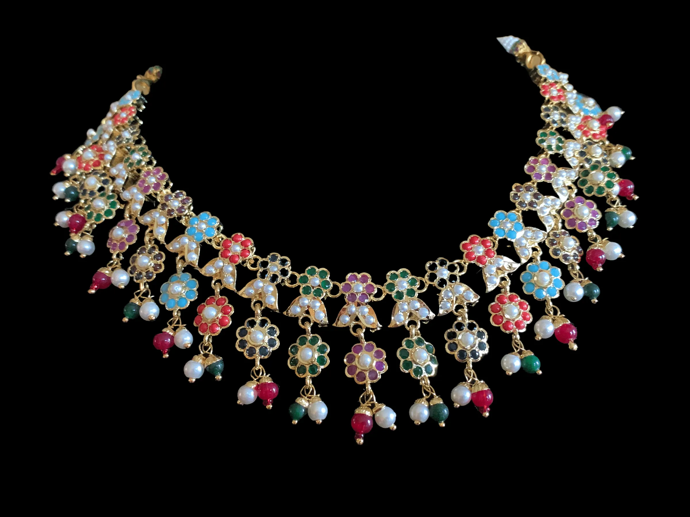 NS258 Neha jadau necklace set ( Navratan   pearl ) - SHIPS IN 4 WEEKS