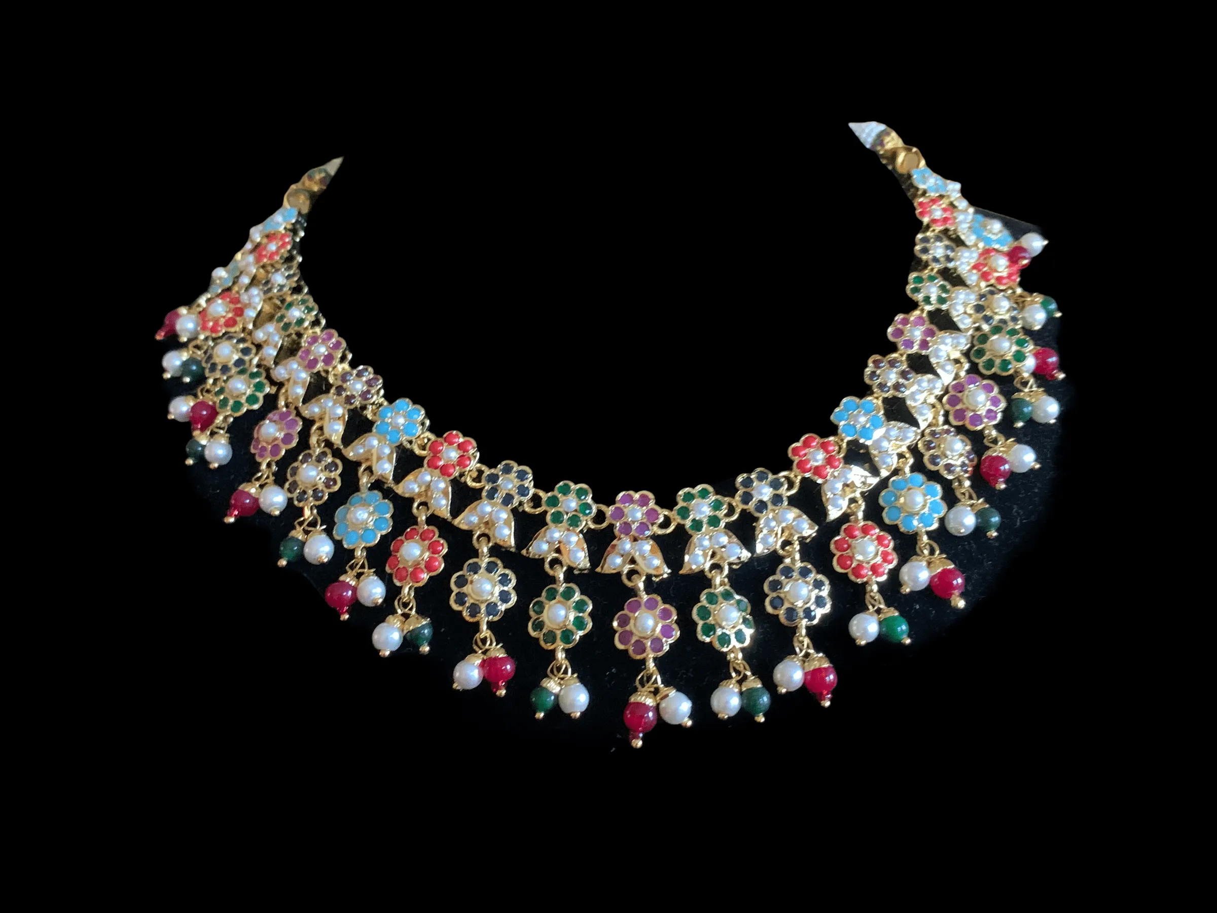 NS258 Neha jadau necklace set ( Navratan   pearl ) - SHIPS IN 4 WEEKS