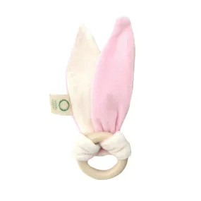 Organic Crinkle Bunny Ears with Teething Ring - Pink