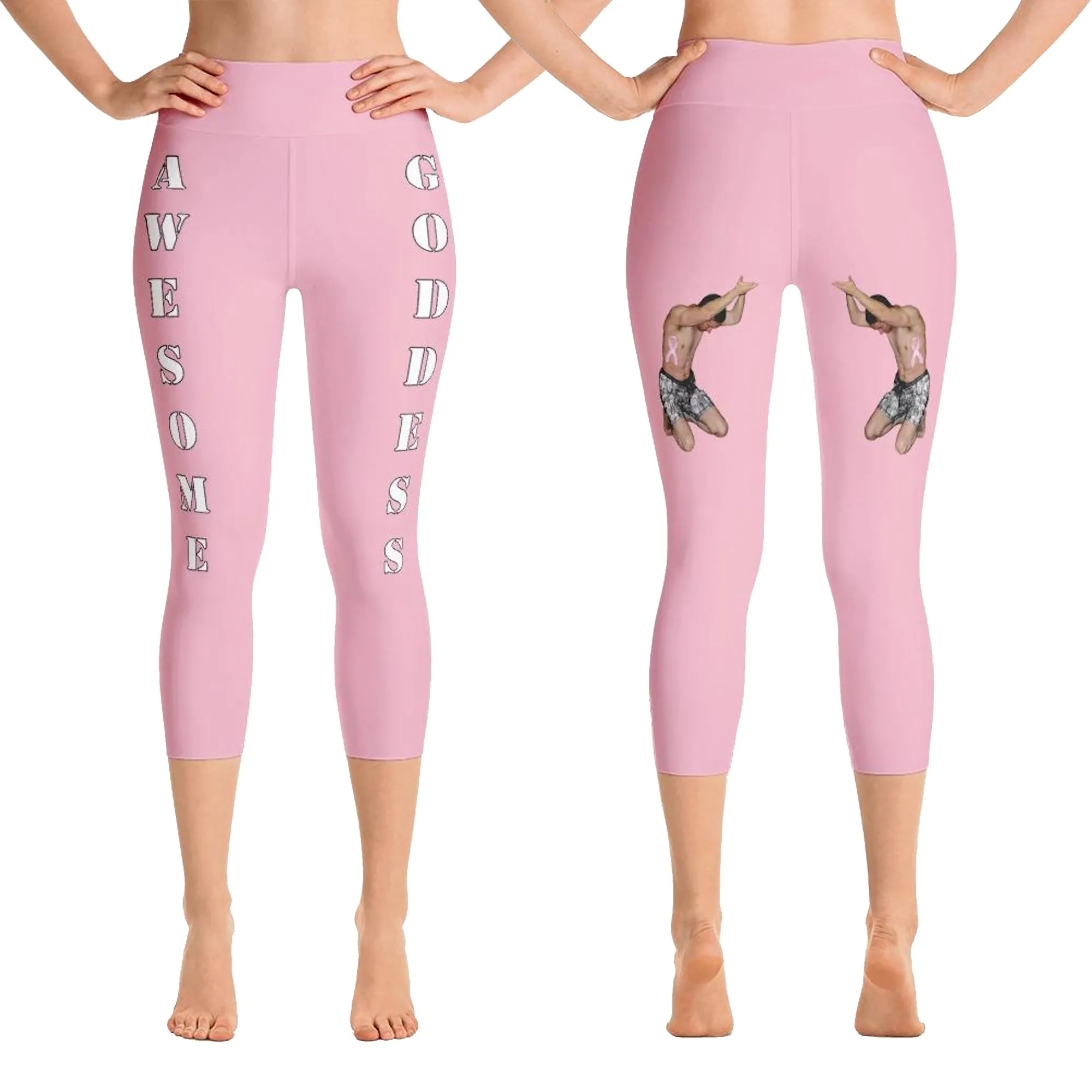 Our best viral leggings pale pink awesome goddess white letters