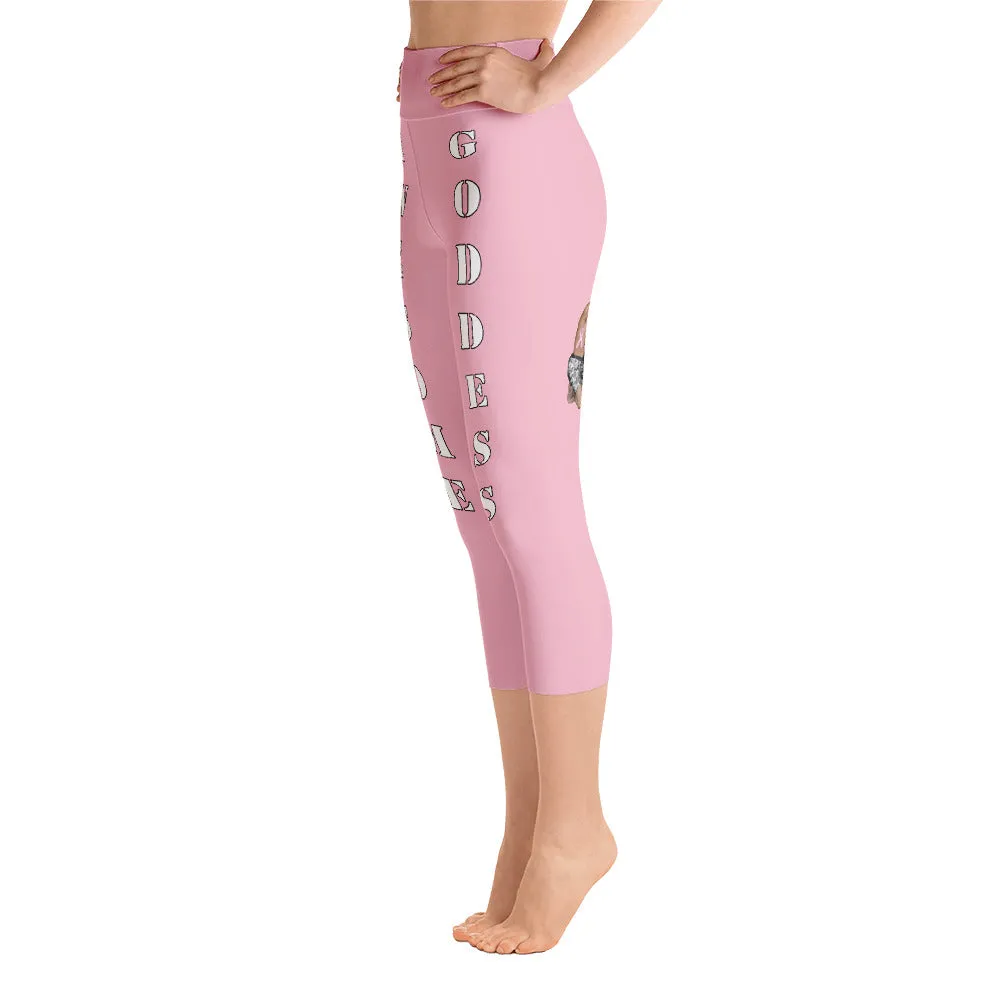 Our best viral leggings pale pink awesome goddess white letters