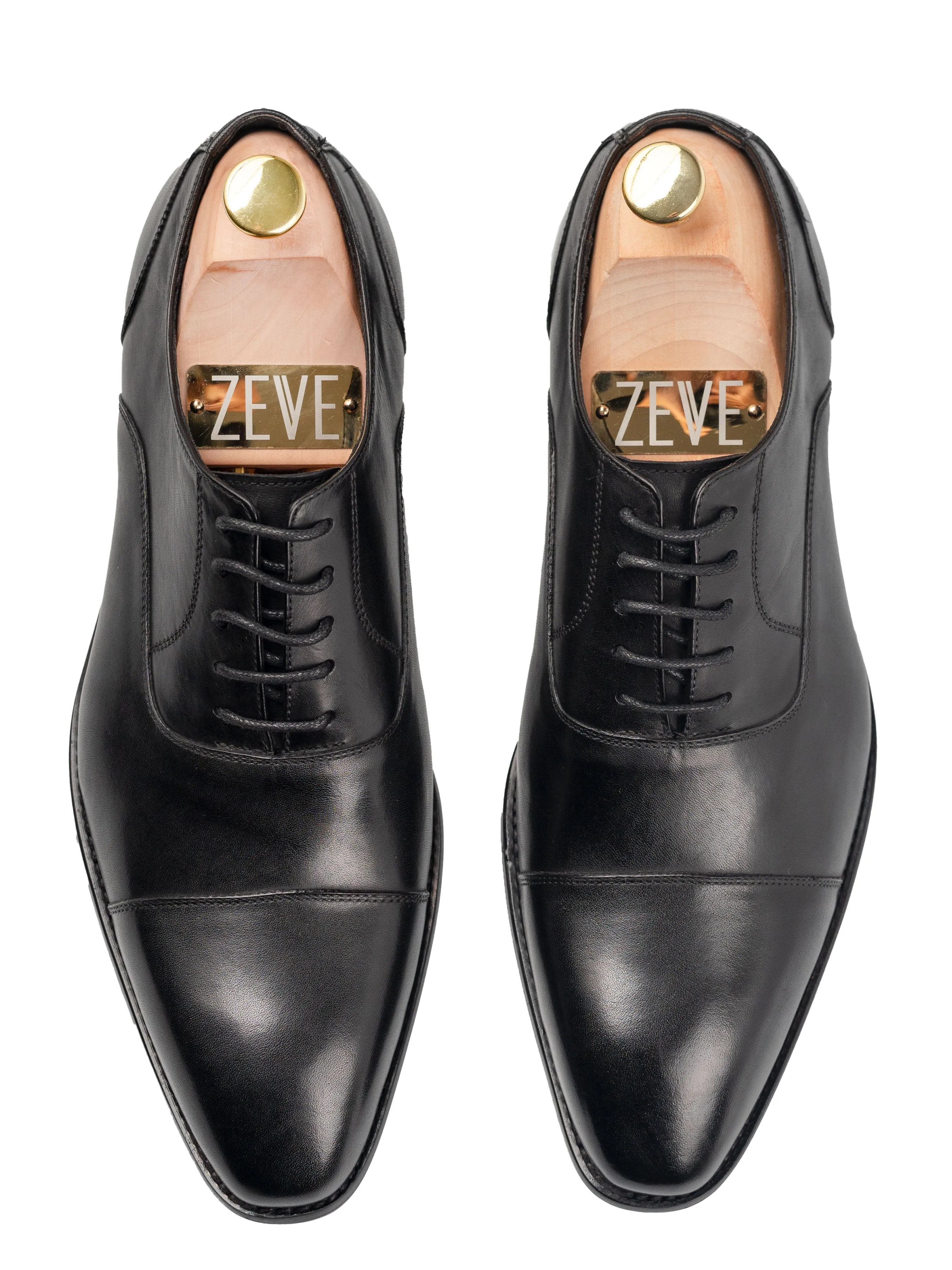 Oxford Cap Toe - Black Lace Up (Chisel Toe)