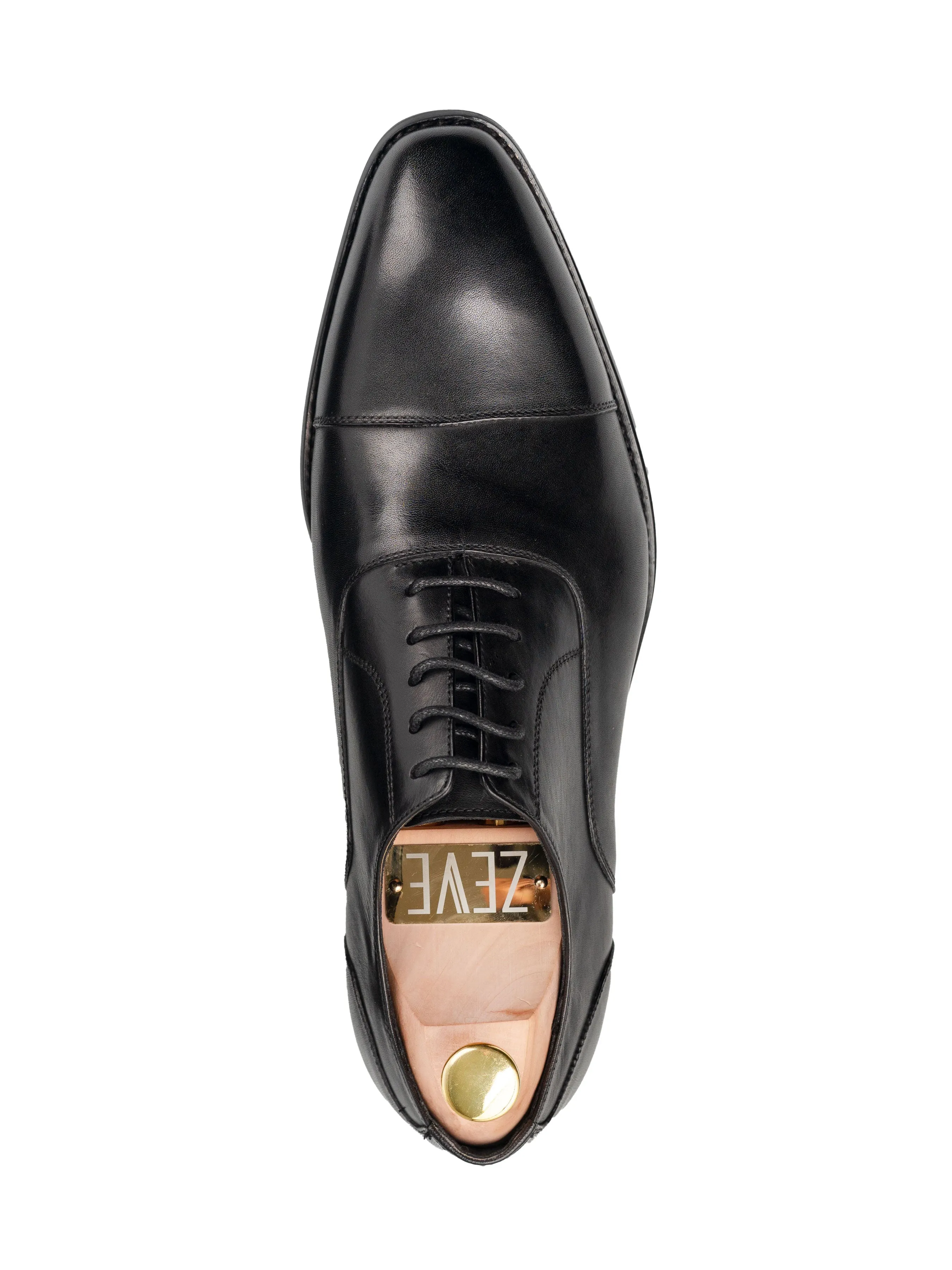 Oxford Cap Toe - Black Lace Up (Chisel Toe)