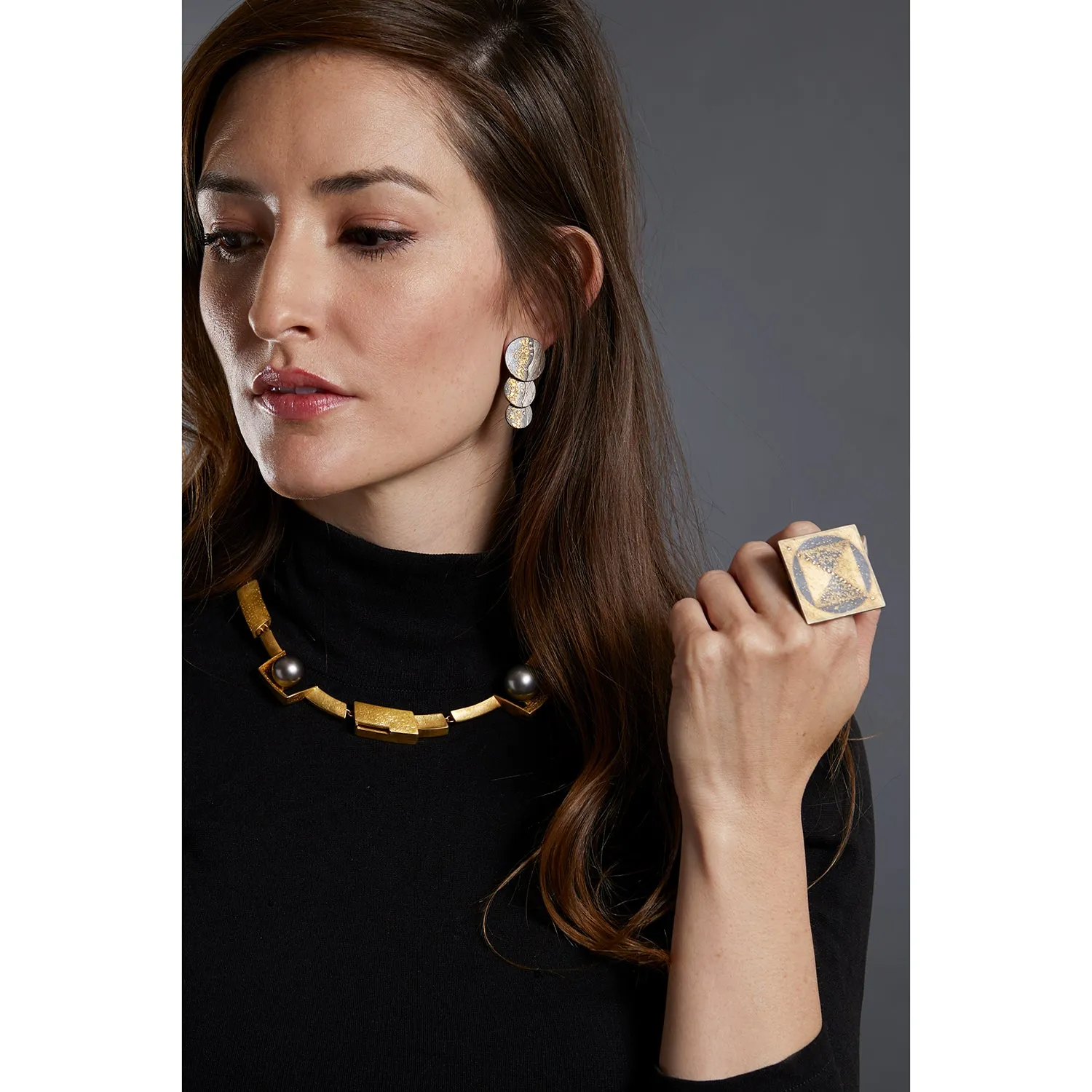 Palladium & Gold Disk Earrings