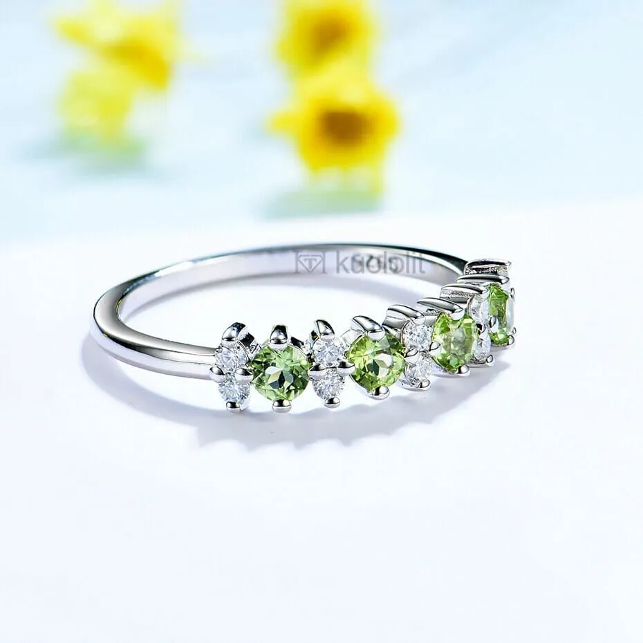 Peridot and Garnet Gemstones with Moissanite 925 Sterling Silver Ring