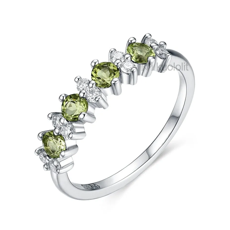 Peridot and Garnet Gemstones with Moissanite 925 Sterling Silver Ring