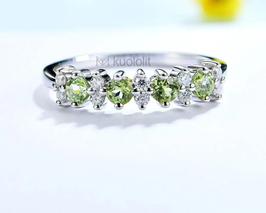 Peridot and Garnet Gemstones with Moissanite 925 Sterling Silver Ring