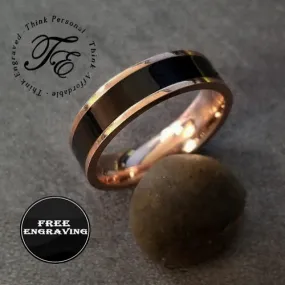 Personalized Women's Promise Ring With Rose Gold ip and Ceramic Inlay