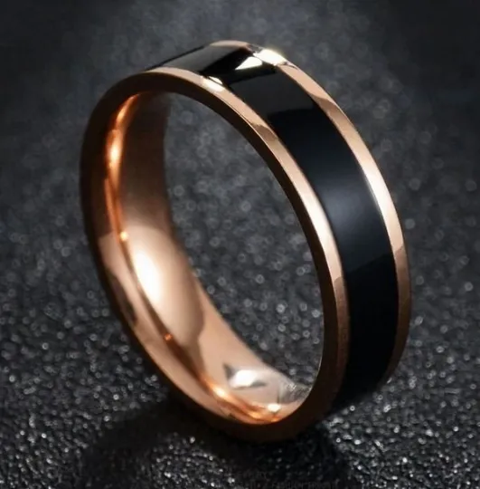 Personalized Women's Promise Ring With Rose Gold ip and Ceramic Inlay