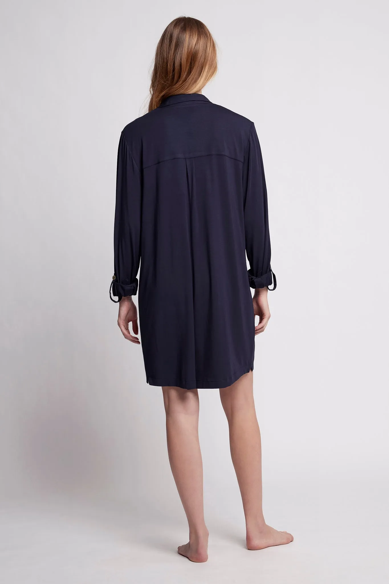 Petra Tencel™ Sleep Shirt - Navy with White Piping