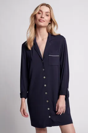 Petra Tencel™ Sleep Shirt - Navy with White Piping