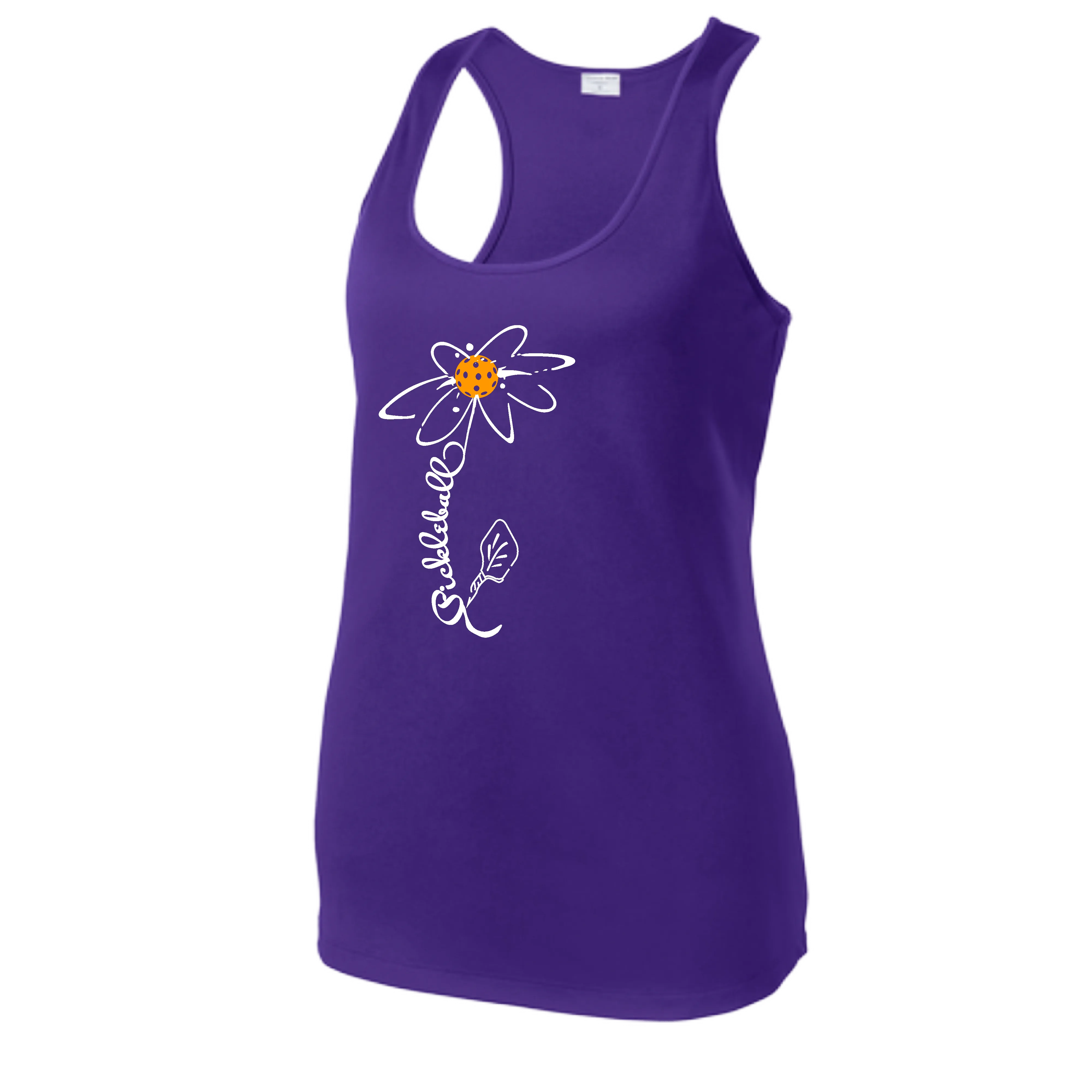 Pickleball Flower (Orange, Pink or Purple) | Women’s Racerback Tank Top Athletic Shirt | 100% Polyester