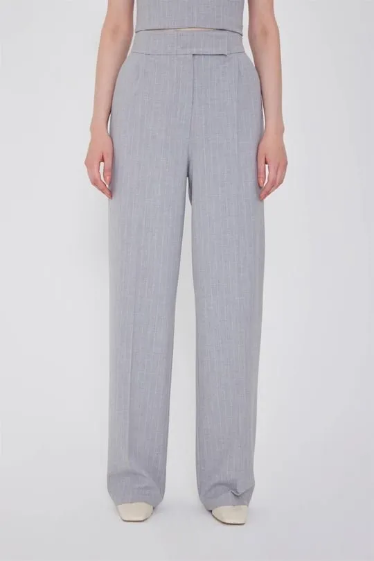 Pin Stripe Pants with Iron Steam and Pockets Powder - Gray