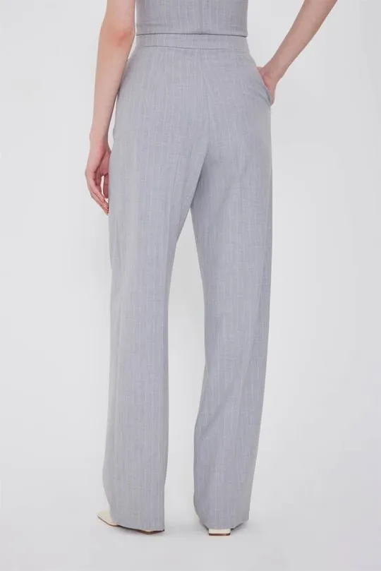 Pin Stripe Pants with Iron Steam and Pockets Powder - Gray