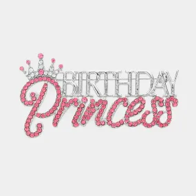 Pink and Silver Birthday Princess Crown Pin Brooch for Women