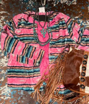 Pink aztec Fur jacket   Plus