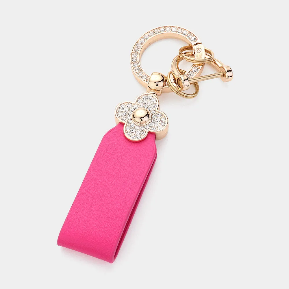 Pink Rhinestone Quatrefoil Pointed Keychain-M H W ACCESSORIES