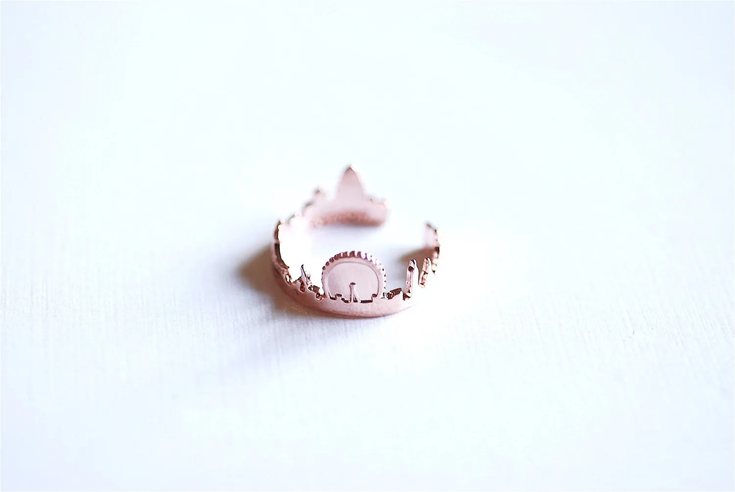 Pink Rose Gold Vermeil London Cityscape Ring- 18k gold over Sterling Silver Skyline Ring, Great Britain Ring, Adjustable Ring, Ring Band,279