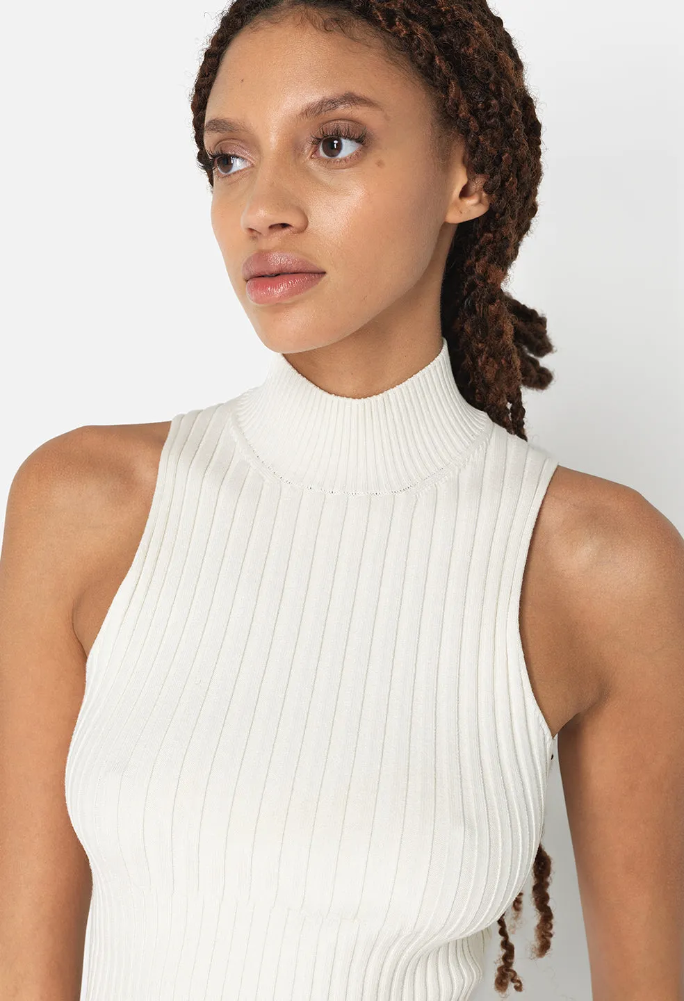 Piper Silk Rib Mock Neck Top / Ivory