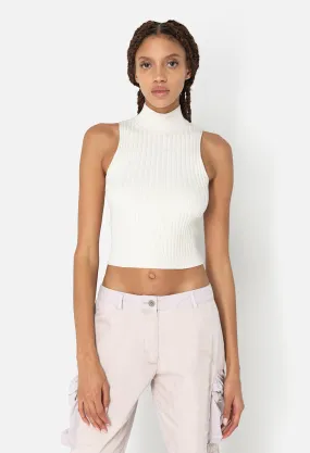 Piper Silk Rib Mock Neck Top / Ivory