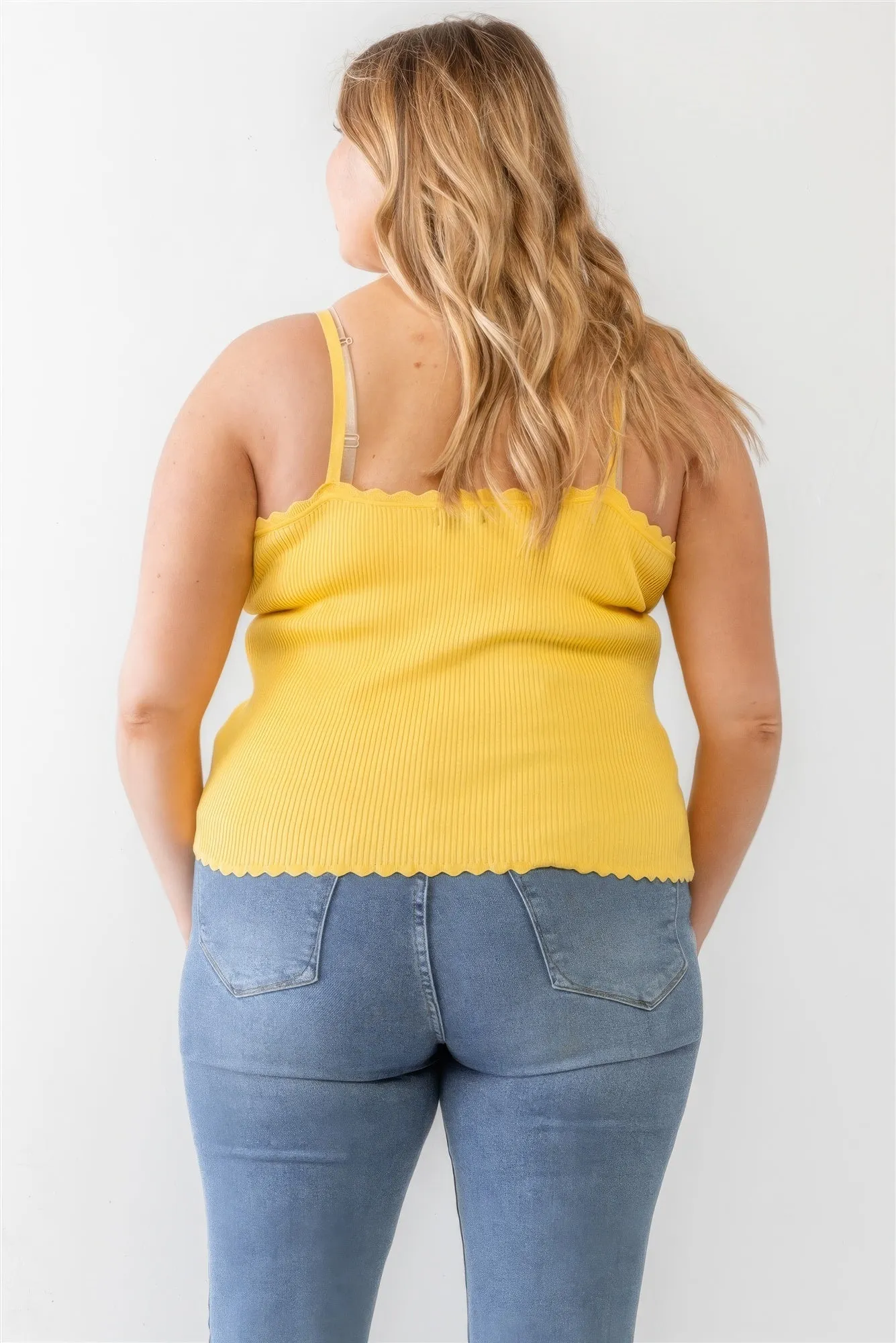 Plus Size Ribbed Ruffle Tank Top - Yellow