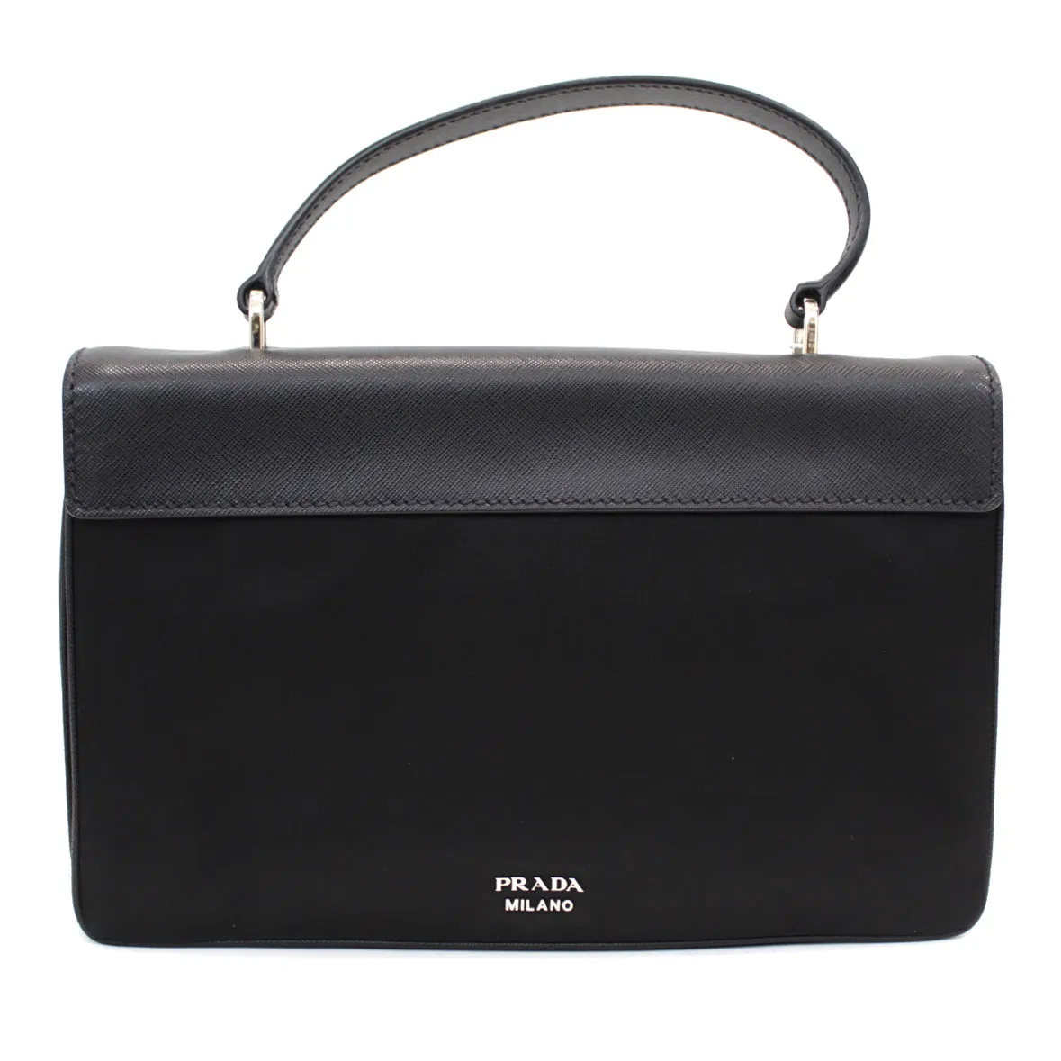 Prada Black Saffiano Leather & Nylon Multi-Compartment Top-Handle Bag